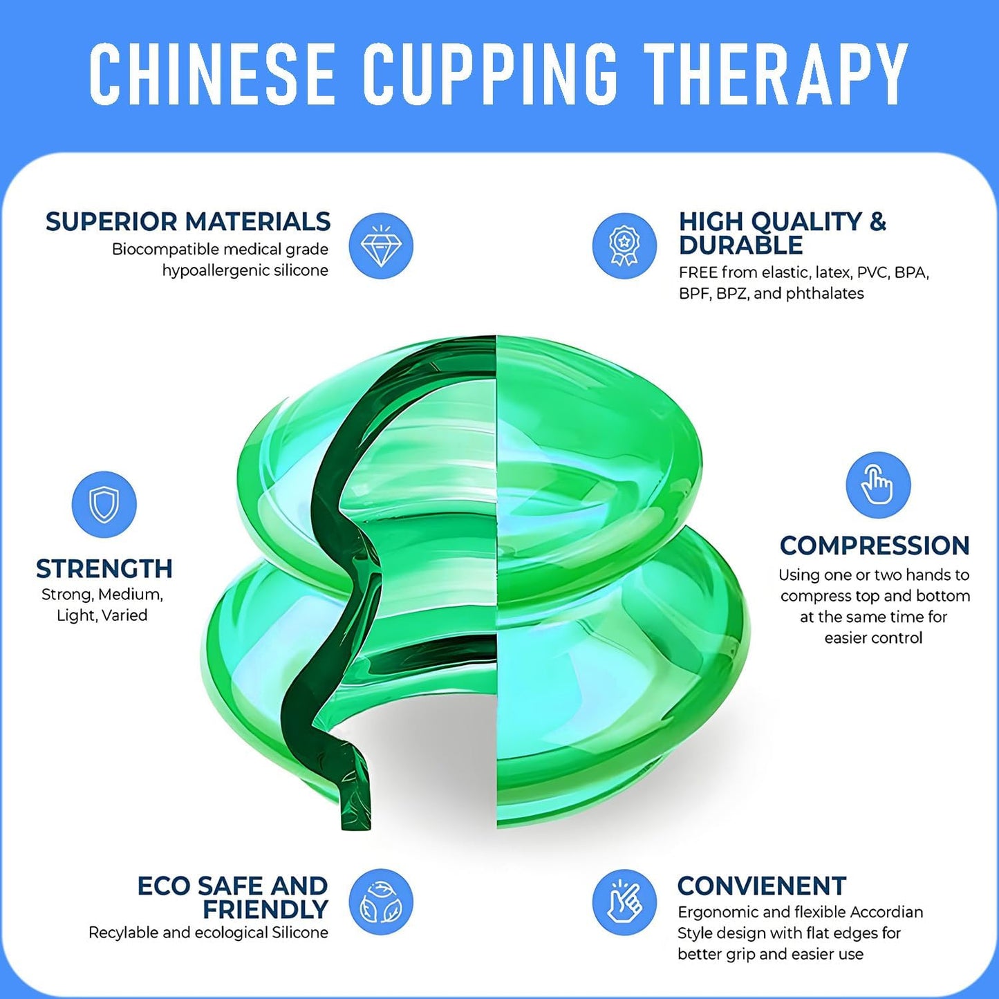 Silicone Cupping kit for Massage Therapy, Professionally Massage Cup for Body Sculpt Cup (Green, L*2 Cups)
