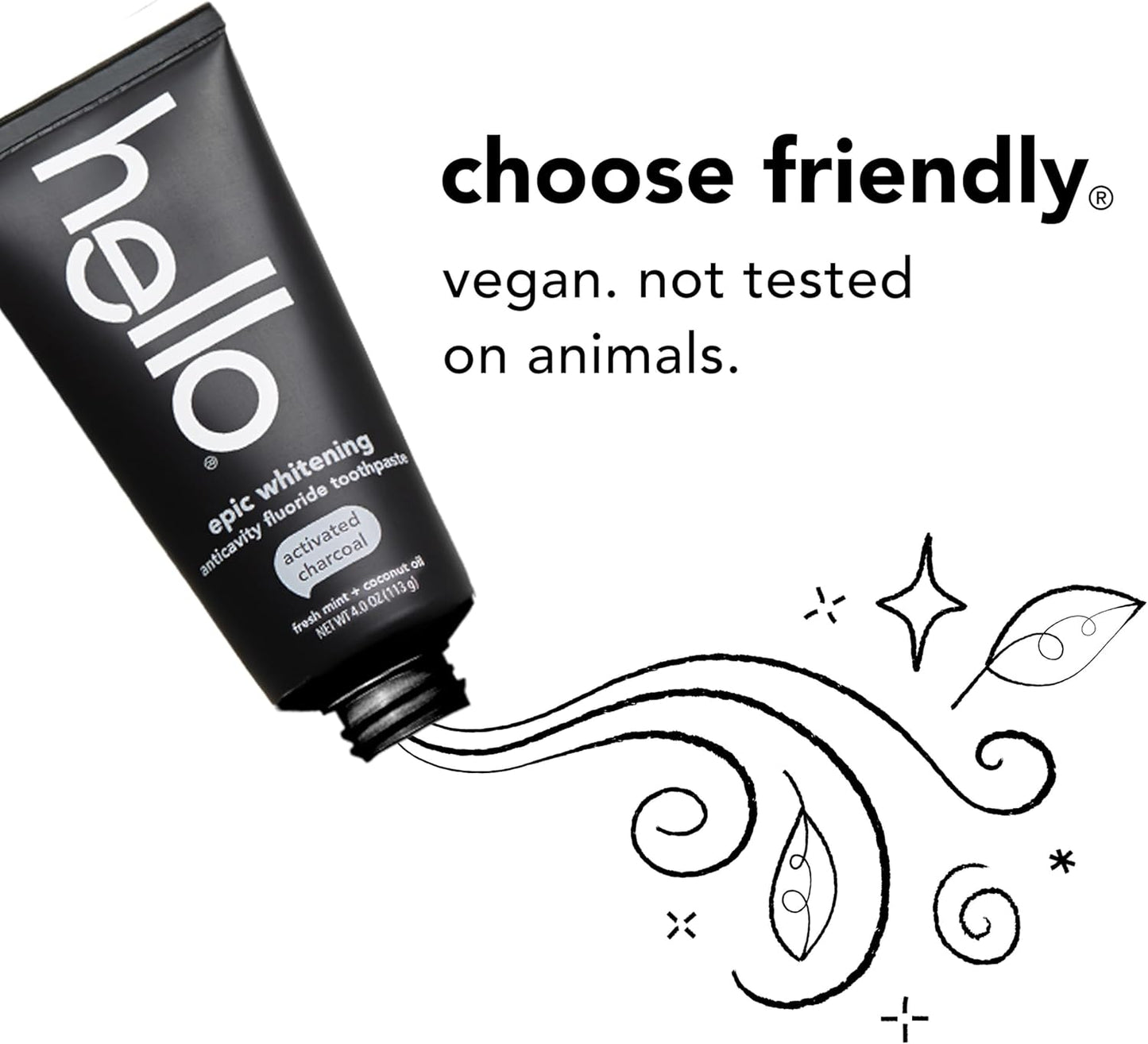 Hello Activated Charcoal Toothpaste, Fluoride Toothpaste with Activated Charcoal, Teeth Whitening Toothpaste with Fresh Mint and Coconut Oil, No SLS, Vegan, Gluten Free, 3 Pack, 4 OZ Tubes