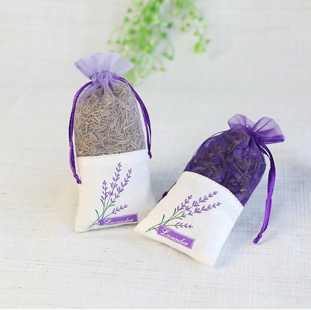 Sachet Empty Bags Linen Fabric Bags Organza Gauze Bags for Lavender, Spice and Herbs (24pcs Purple Drawstring Bag)