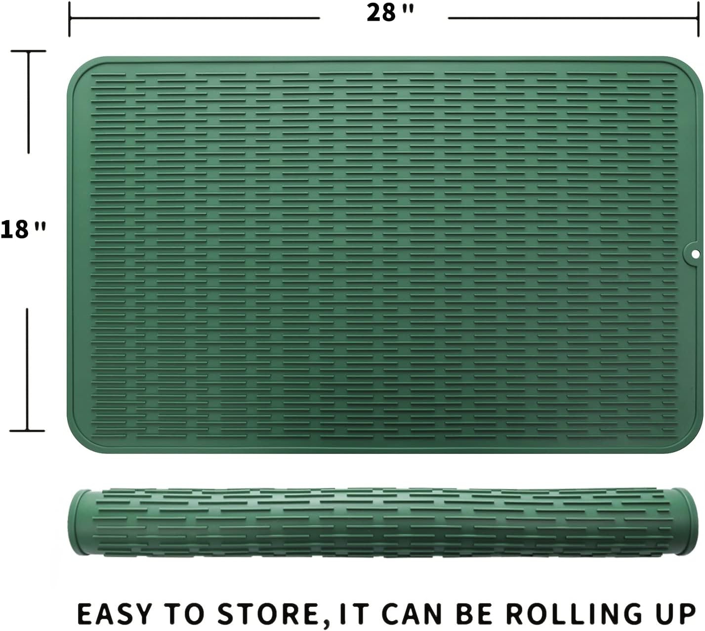 Silicone Dish Drying Mat for Multiple Usage,Easy clean,Eco-friendly,Heat-resistant Silicone Mat for Kitchen Counter or Sink,Refrigerator or Drawer Liner Green 3XL 28 inches x 18 inches
