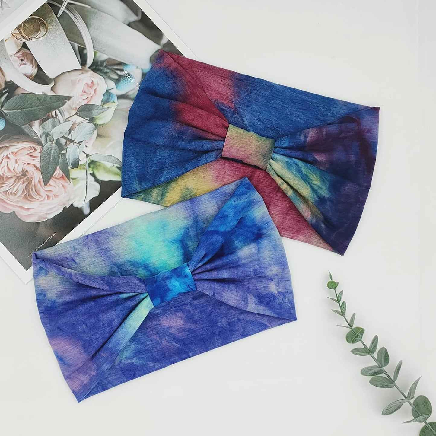 Wide Boho Headbands for Women Fashion Knotted Headband Yoga Workout Hair Accessories African Head Wrap Blue Tie Dye 4 Pack