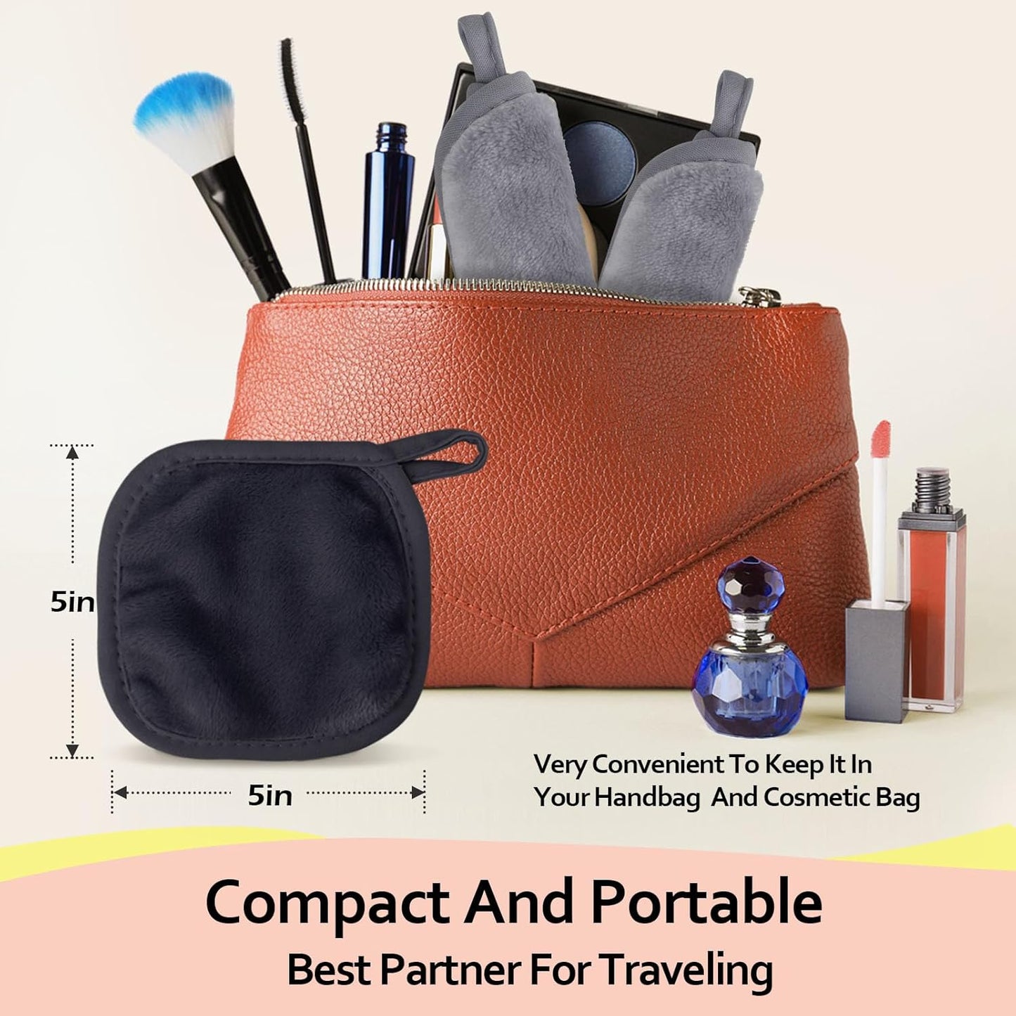 HOMEXCEL Makeup Remover Cloth 12 Count (Pack of 1), Reusable Makeup Remover Pads, Washable Ultra Soft Facial Cleansing Cloths For All Skin Types, 5 X 5 In, Black