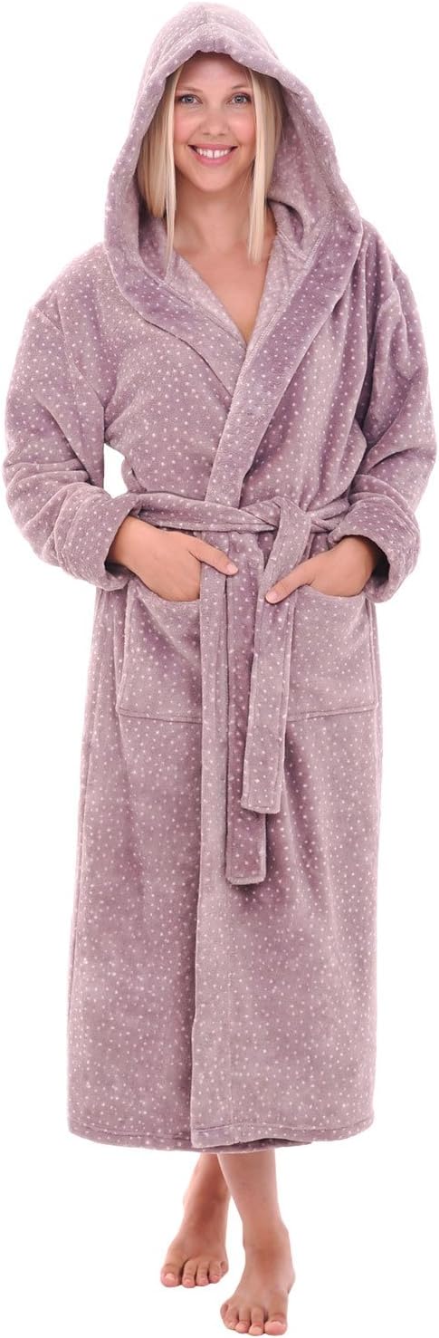 Alexander Del Rossa Womens Robe, Long Plush Bathrobe with Hood, Hooded Robes for Women Plus Size Bath Robe