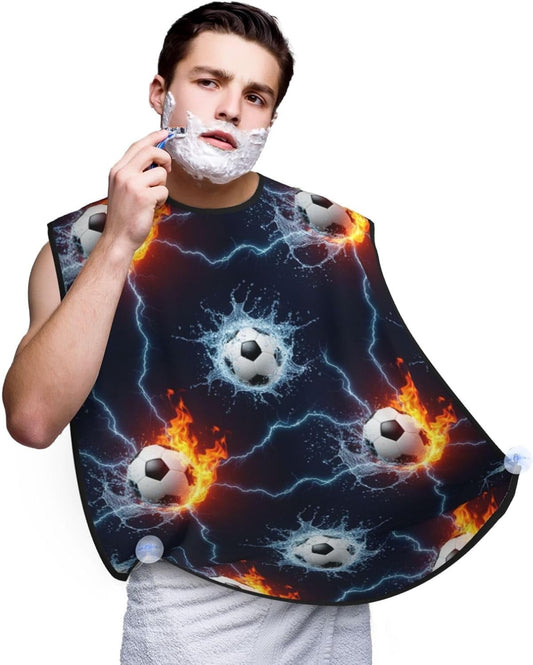 Adjustable Beard Catcher Apron, Water and Fire Soccer Ball Shave Bib, Non-Stick Waterproof Grooming Bib, Shaving Essential for Men Dad Christmas