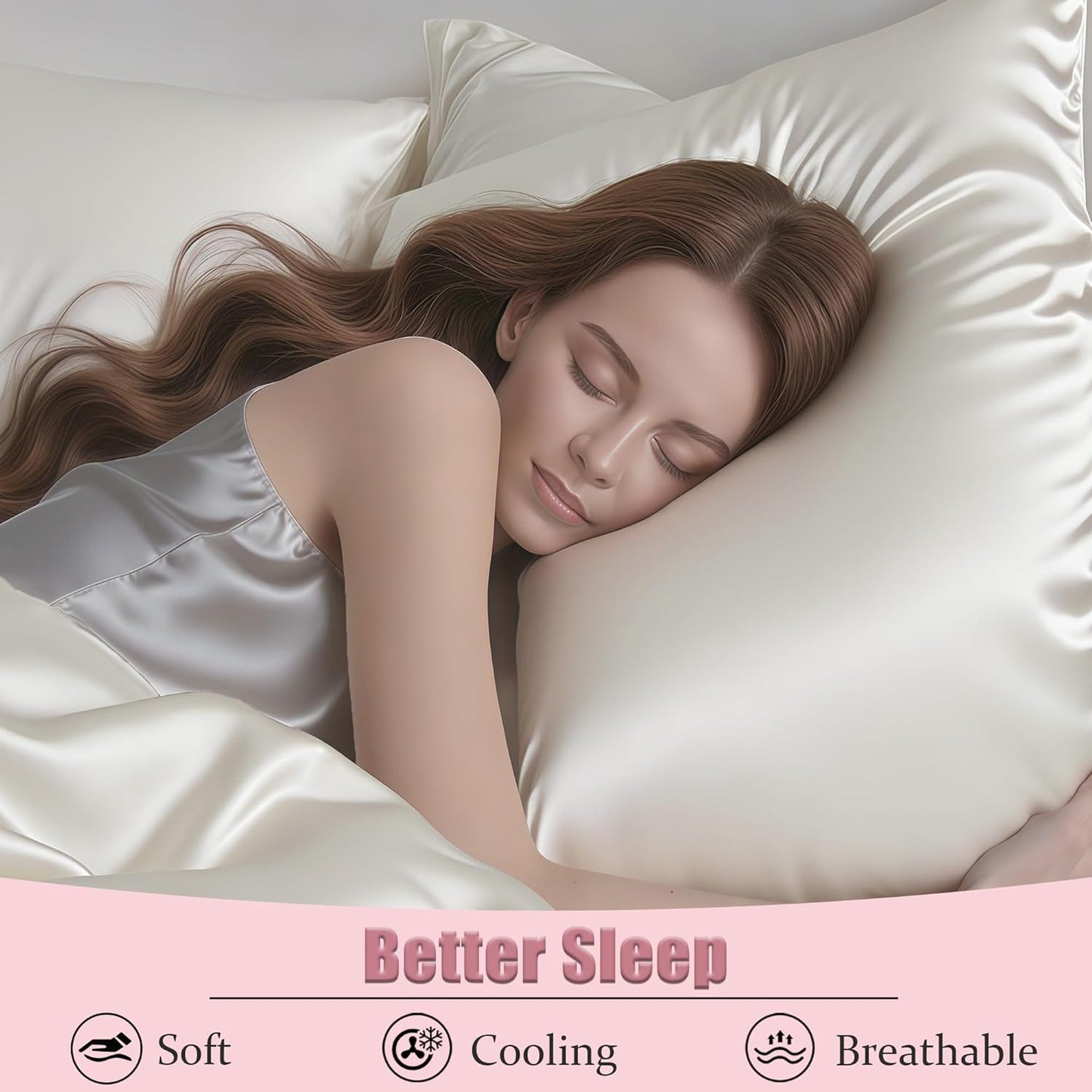 Mulberry Silk King Size Pillow Cases Set of 2, Ultra Smooth Soft Breathable Cooling Pillow Cases for Hot Sleepers, Silk Satin Pillowcases 2 Pack with Zipper for Hair and Skin, Gifts for Women