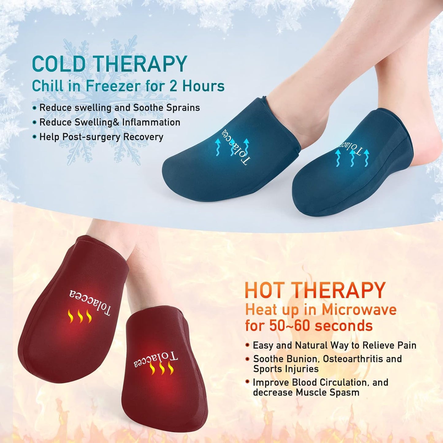 Foot Ice Pack for Toes,Reusable Gel Ice Pack for Hot and Cold Therapies,Flexible Cold Pack for Foot Tendonitis, Plantar Fasciitis, Swelling, Sprained, Post-Surgery Recovery 1 Pair