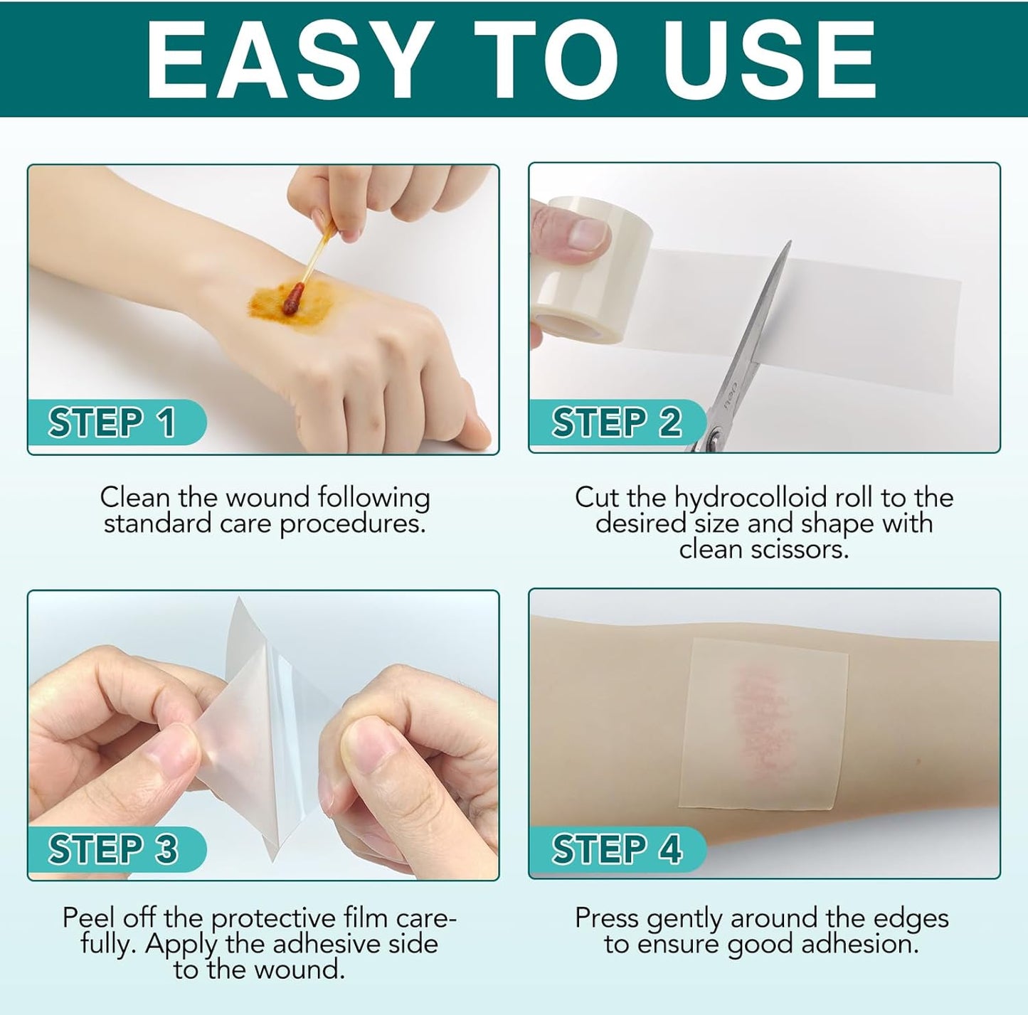 Hydrocolloid Roll for Wound Care, (2in*11.8ft) Hydrocolloid Bandages, Cut-to-Size, Medical Grade Hydrocolloid Roll with Self-Adhesive, Ultra Absorbent, Flexible & Waterproof, First Aid Kit Essential