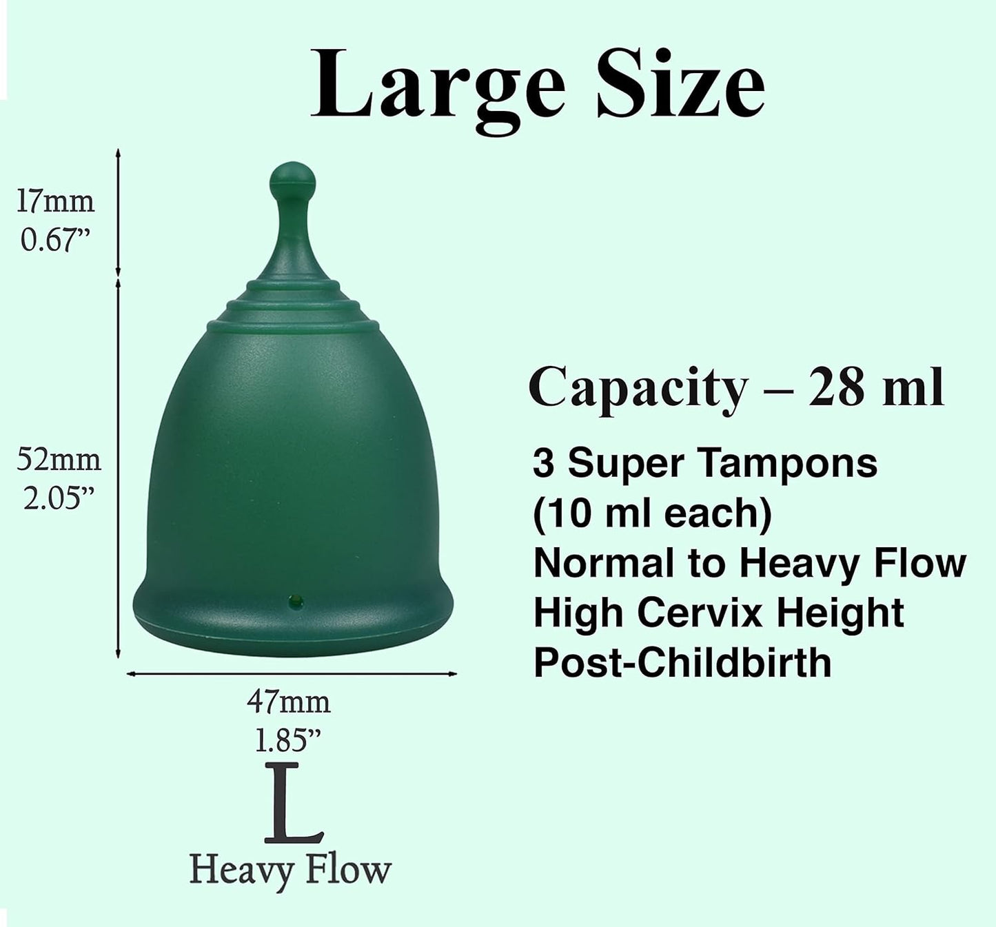 SHORDY Reusable Menstrual Cups (Large) Set of 2 with Mini Box, Medical Grade Silicone, Coupe Menstruelle, Safe Period Cup, Heavy Flow Kit, Feminine Hygiene, Tampons, Pads & Disc Alternative (Green)