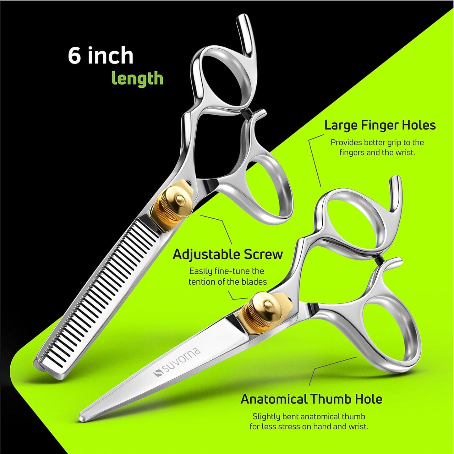 Suvorna Hair Cutting Scissors and Thinning Shears Set - Professional Hair Scissors Set - Barber Supplies and Accessories - Made with 420C Japanese Stainless Steel and Extremely Razor Sharp Edge.