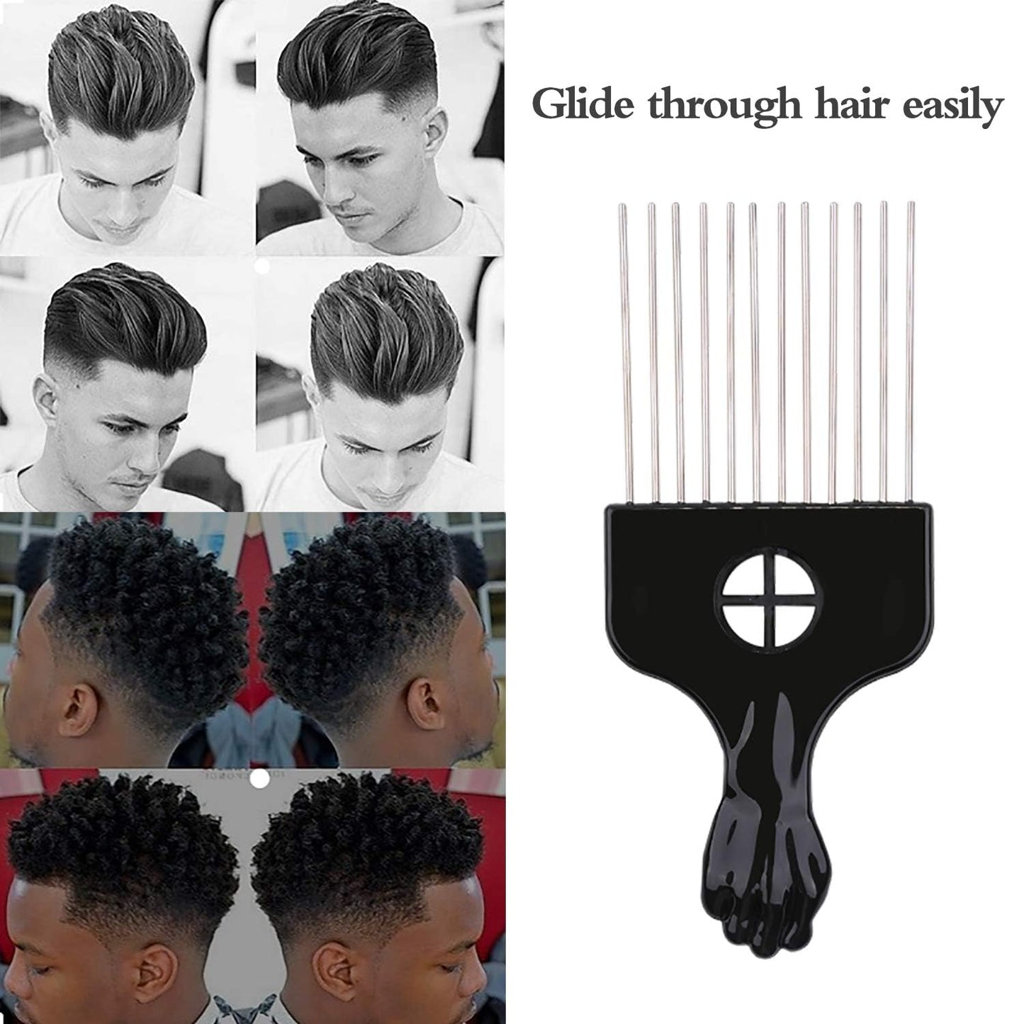 6Pcs Afro Picks Metal Hair Combs, Steel Teeth Hair Pick for Curly, Coily, Natural Hair, Detangling, Styling Comb for Men Women (Black)