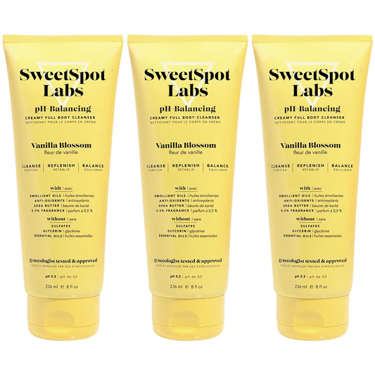 SweetSpot Labs pH Balanced Wash, Gentle Vanilla Blossom Scent, with Shea Butter and Aloe Vera, Sulfate Free, 8 oz (Pack of 3)