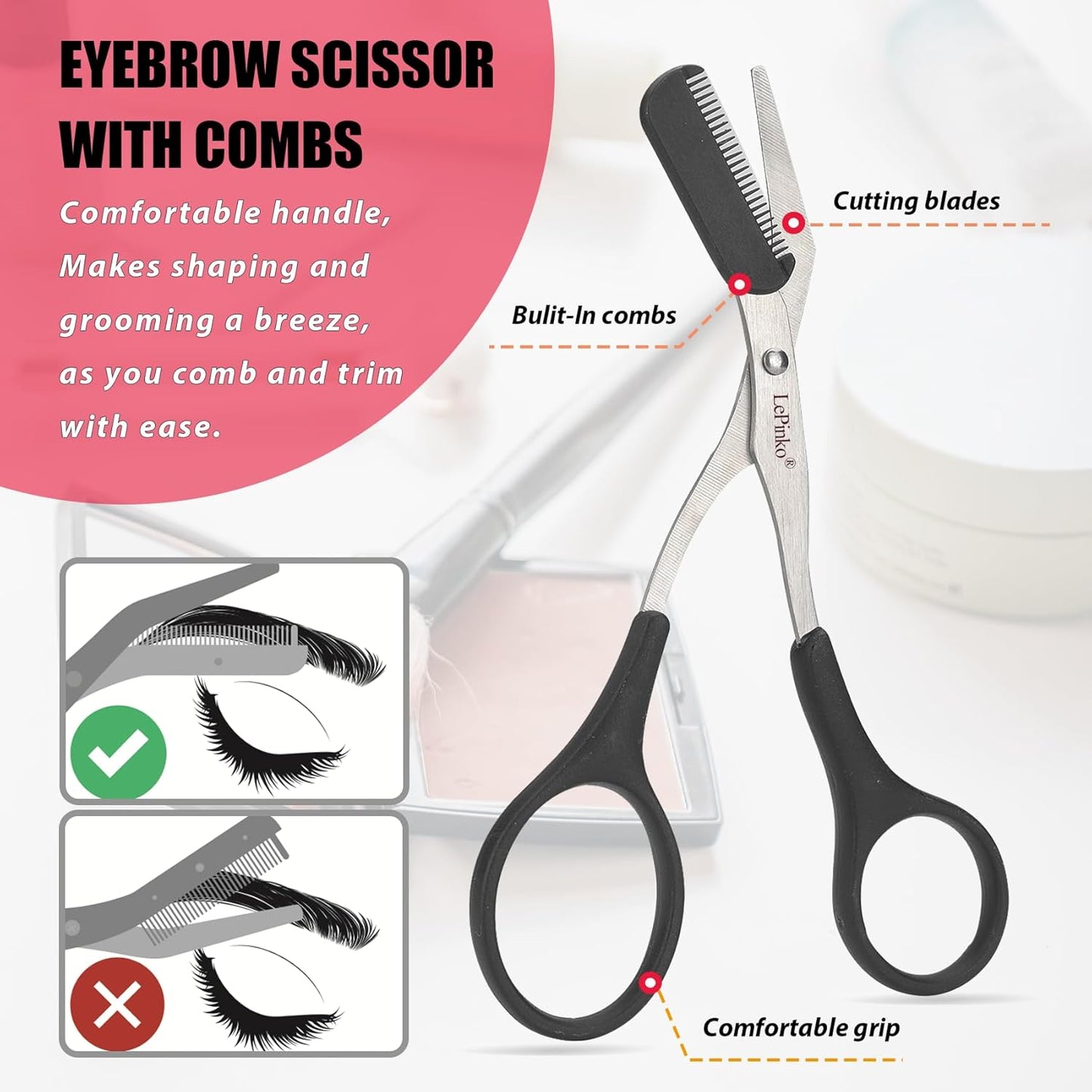 Eyebrow Trimmer Kit, 7 in 1 Eyebrow Scissors, Tweezer, Razor, Gromming Scissors Brush for Women Men, Gifts for Stocking Stuffers - White