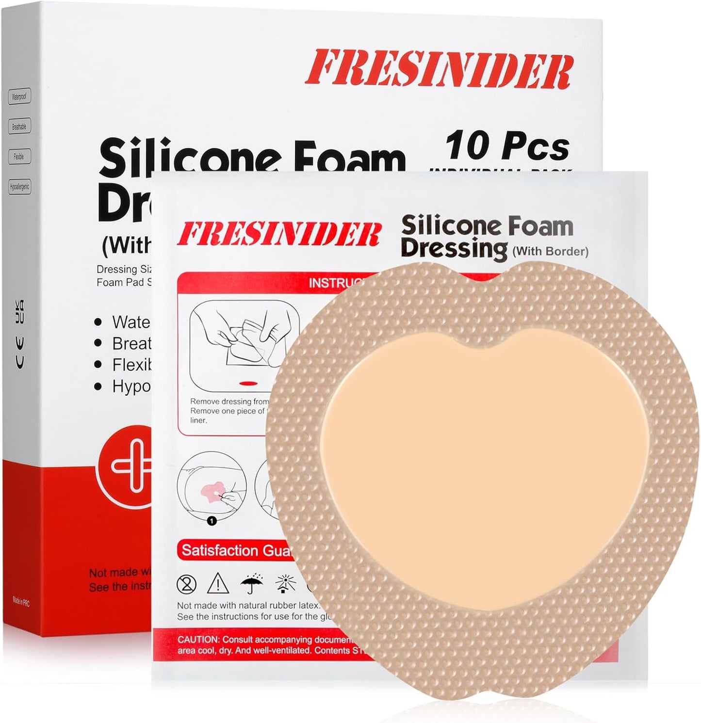 FRESINIDER 7"x7" (Pack of 10) Wound Silicone Sacral Foam Dressing Sacrum Foam Adhesive with Border - Waterproof Absorbent Breathable Bed Sore Pressure Pads