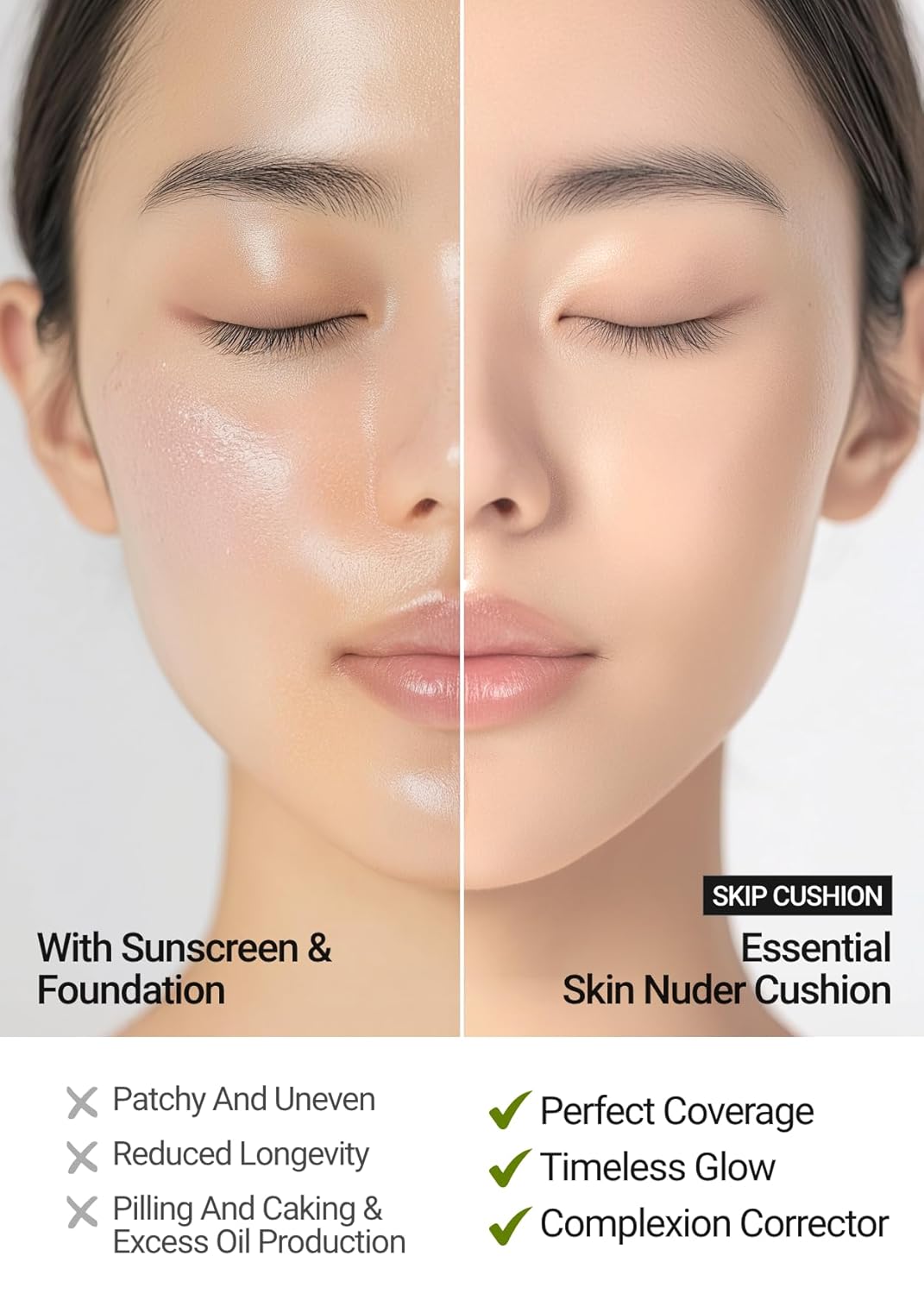 JUNG SAEM MOOL Essential Skin Nuder Cushion 01 Fair 0.98 Fl Oz, Refill Included, SPF 50 Broad Spectrum, Natural Radiant Finish, Lightweight Hydrating Coverage, Korean Cushion Foundation Makeup