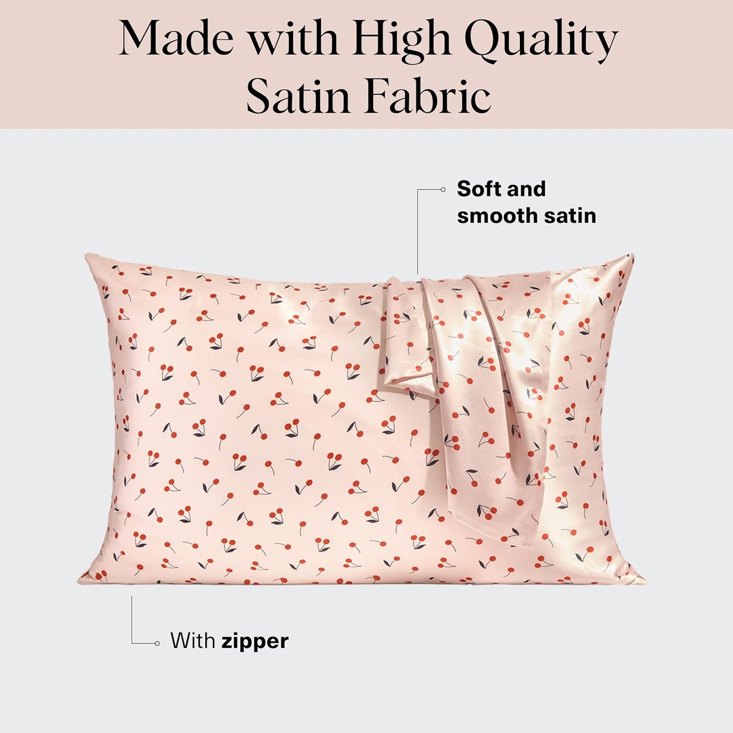 Kitsch Satin Pillowcase, Softer Than Silk Pillow Cases Queen, Cooling Pillow Covers, Satin Pillowcase w/Zipper for Hair, Skin & Quality Sleep, Wrinkle-Free & Smooth, Queen Size 19"x26", Cherry Print