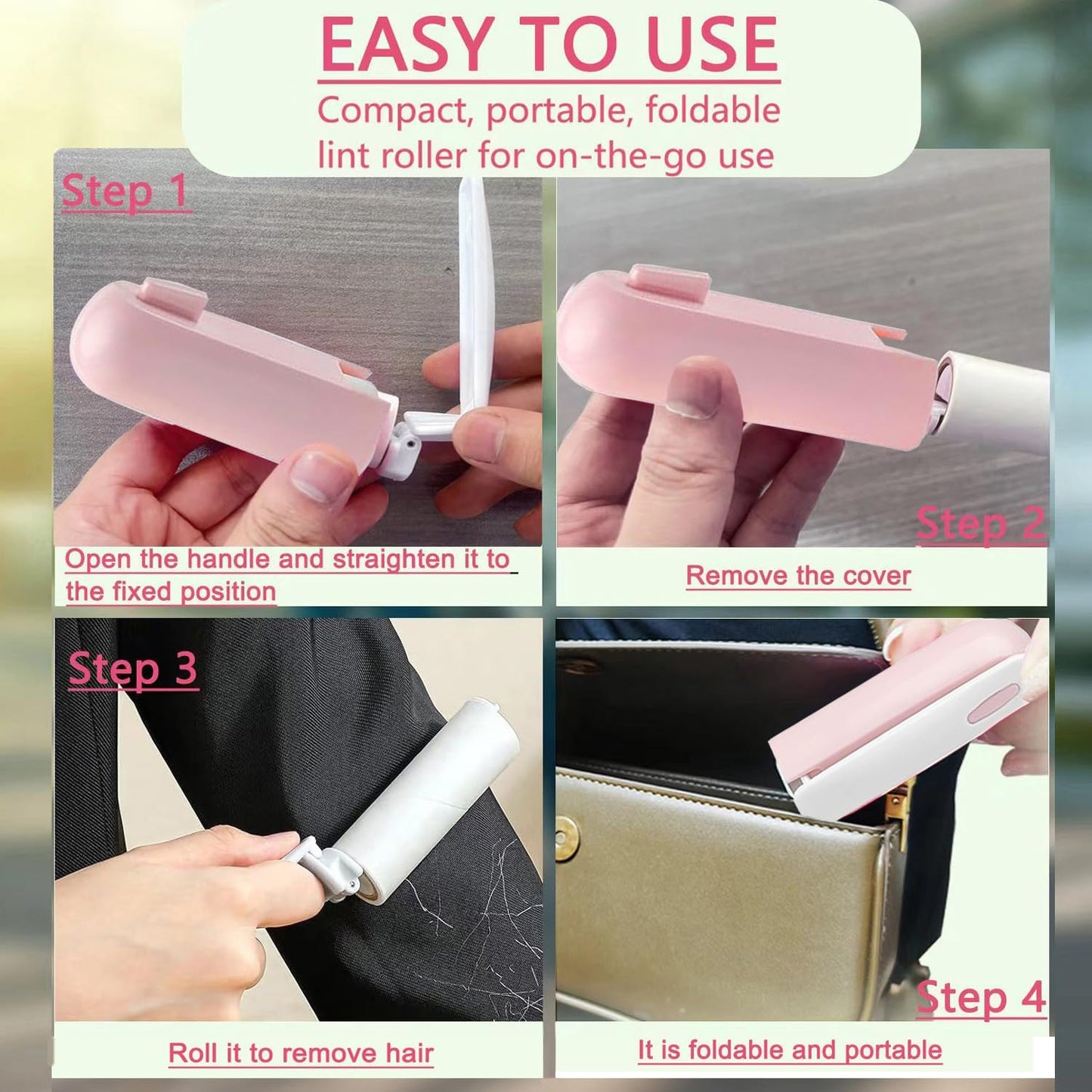 Mini Lint Roller with 150 Sheets, Travel Size Portable Lint Roller Compact Pet Hair Remover with 5 Refills, Sticky Dust Fuzz Fur for Travel Household (White)