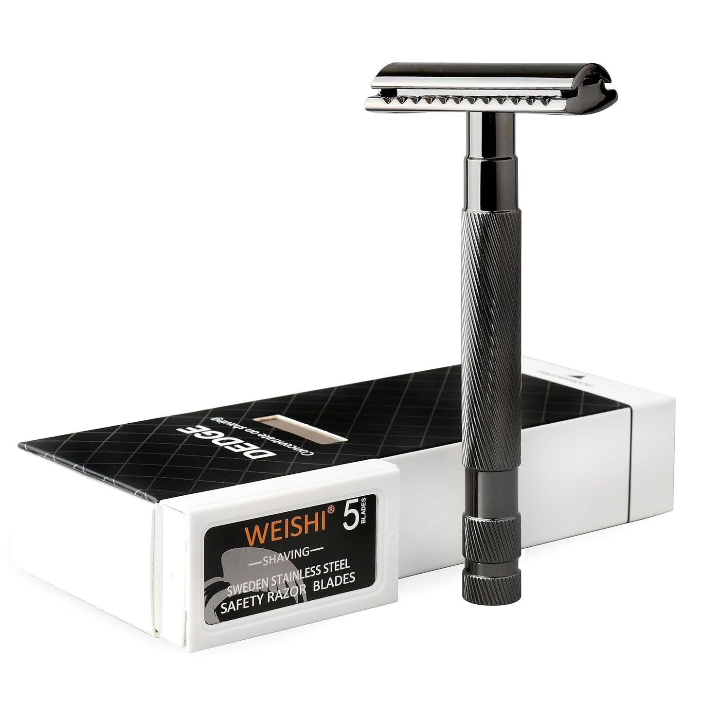 DEDGE Classic Double Edge Safety Razor Single Blade Razor For Men, Reusable Razor, with 5 Premium Razor Blades(Black)