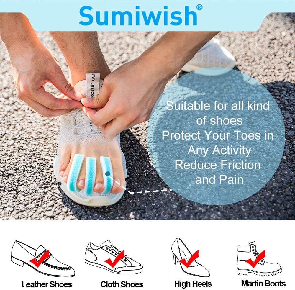 Sumiwish Foam Toe Separators, 10 Pack Breathable Toe Spacers, Reduce Friction and Relieve Corns Pain, Overlapping Toes Corrector - (Blue)