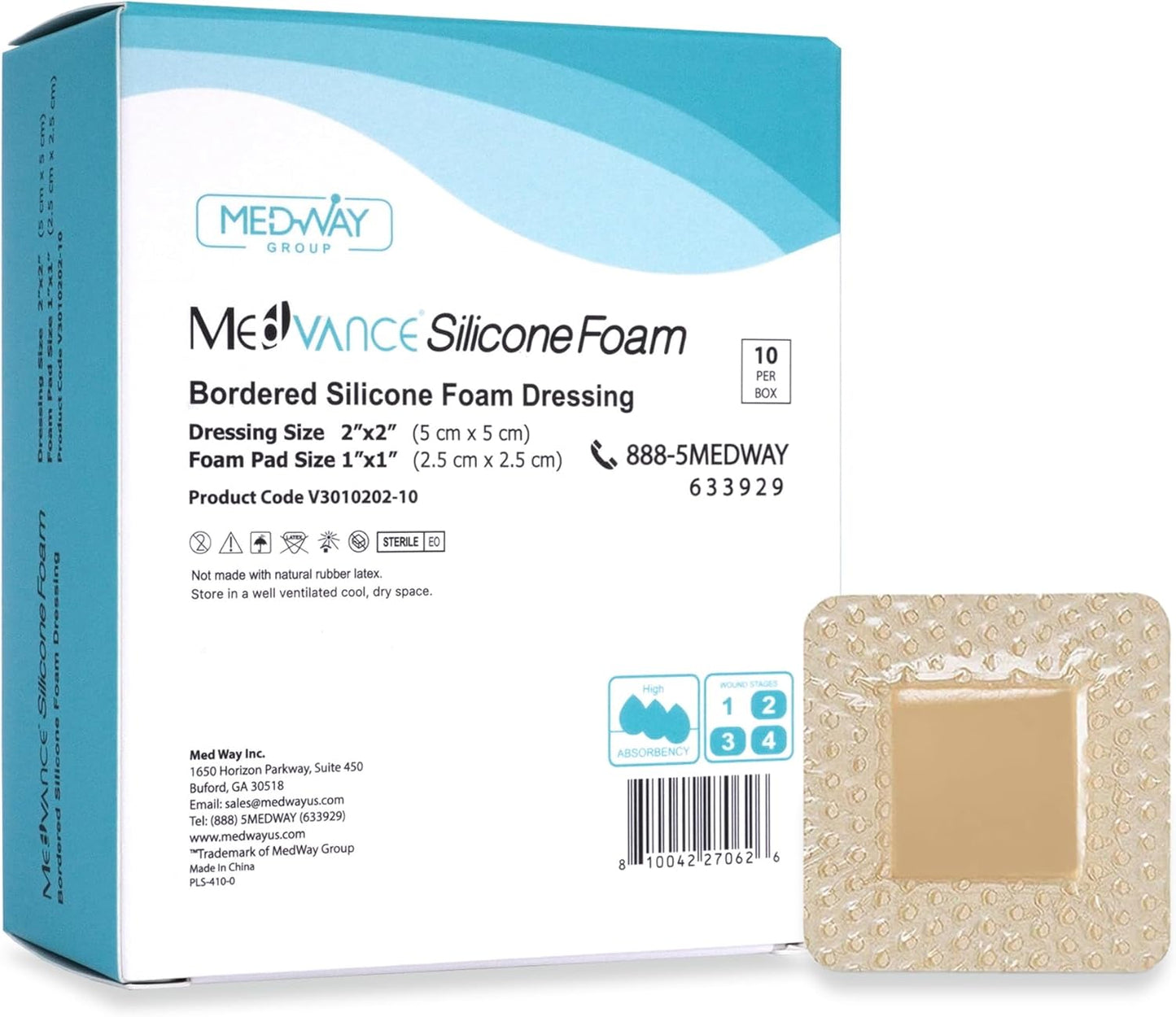 MedVanceTM Silicone - Bordered Silicone Adhesive Foam Dressing Size 2"x2" (1"x1" Pad), Box of 10 dressings