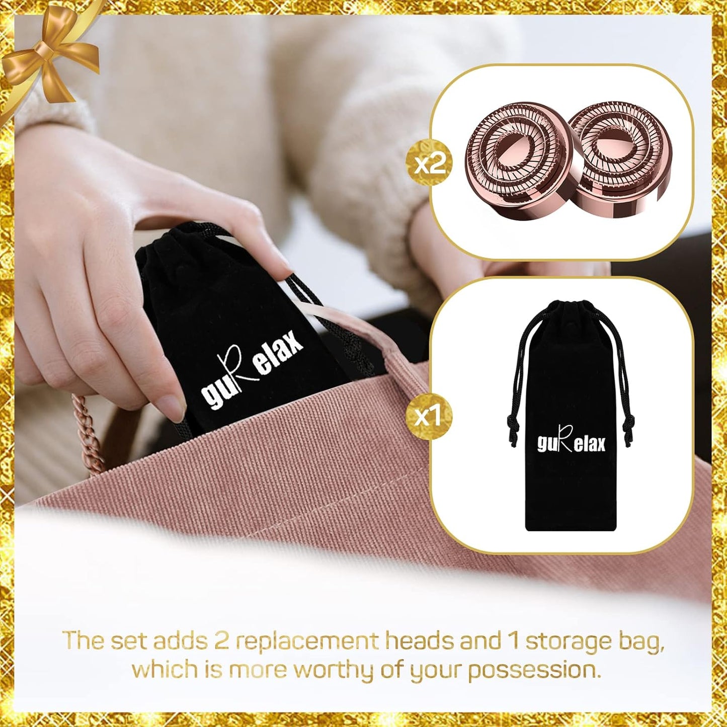 Gurelax Hair Remover for Women, Hair Removal Device, Facial Hair Removal for Women, Best Touch Face Shaver As Christmas Gift, Electric Upper Lip/Mustache Hair Remover, Included 2 x Replacement Heads