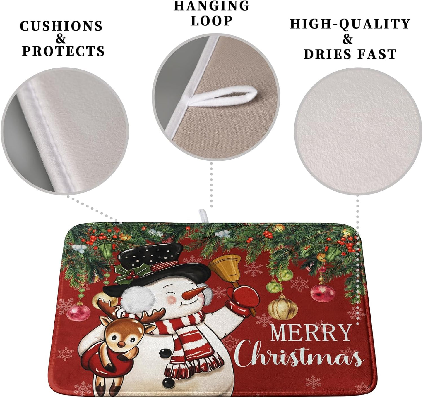 Christmas Dish Drying Mats for Kitchen Counter 16x18 Cute Snowman Red Dish Drying Pad for Dishes Winter Xmas Holiday Dish Draining Mat Absorbent Microfiber Dish Drainer Rack Mats