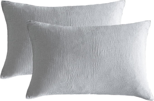 SE SOFTEXLY Muslin Pillowcases Standard Size 100% Cotton, 2 Pack Linen Like Pillow Shams with Envelope Closure, Ultral Soft and Breathable Pillow Case Covers, Light Grey, 20" X 26", No Filling