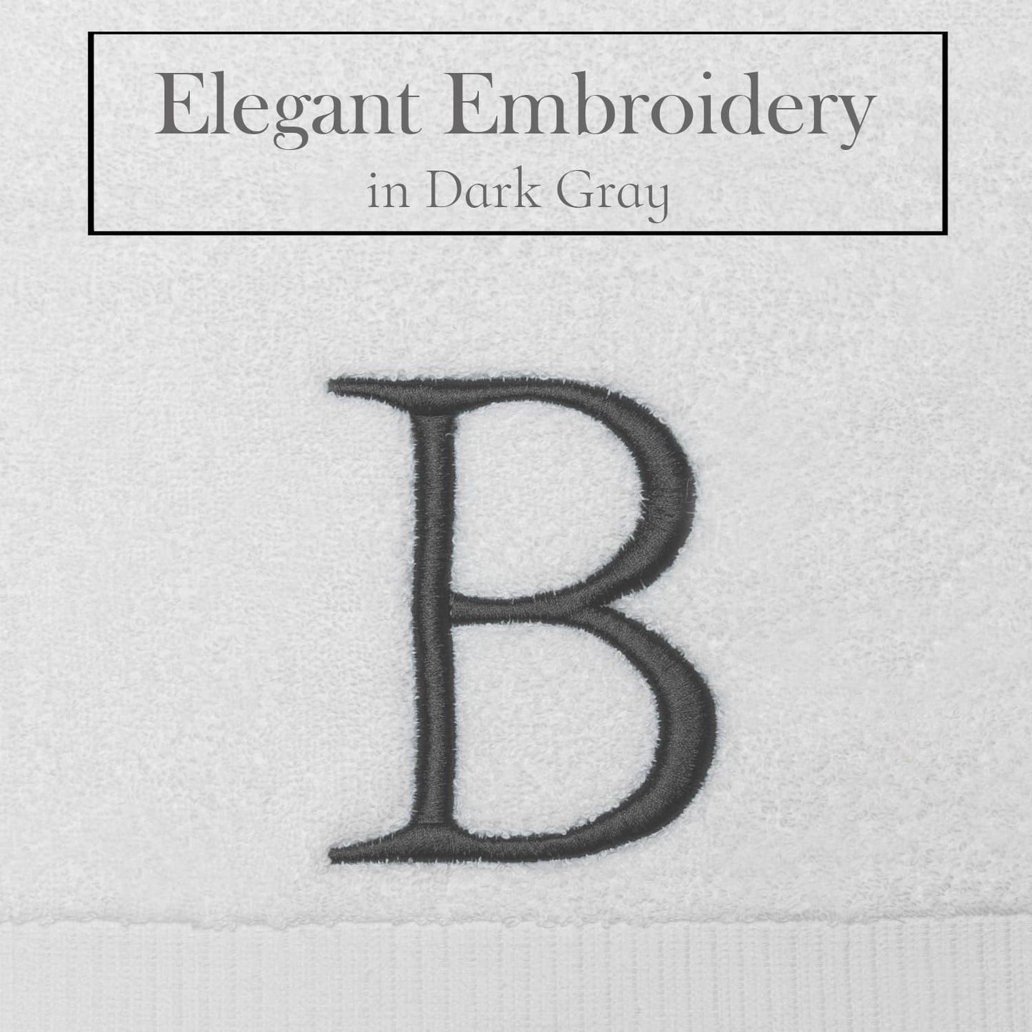 Dark Gray and White Bathroom Hand Towel - Monogrammed Luxury Hotel Quality Decorative Embroidered Towel for Powder Room, Spa - GOTS Organic Certified - Pack of 2, Letter B