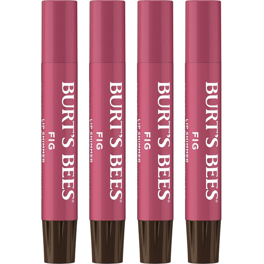 Burt's Bees Shimmer Lip Tint Set, Tinted Lip Balm Stick, Moisturizing for All Day Hydration with Natural Origin Glowy Pigmented Finish & Buildable Color, Fig (4-Pack)