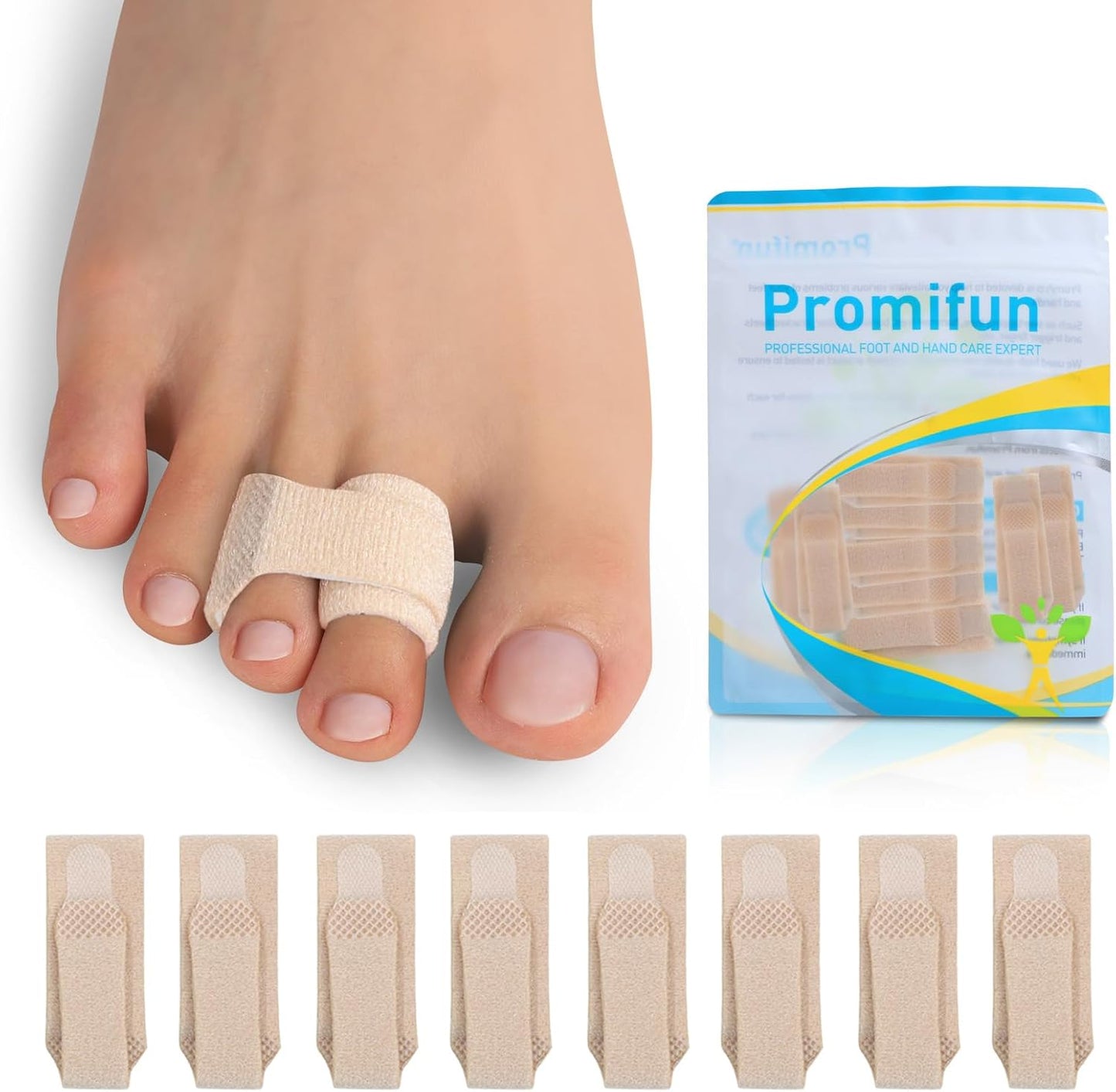 8 Pack Hammer Toe Corrector Toe Splint For Broken Toes,Brace Orthopedic Separator, Cushioned Bandages, Heal Wrap Toe Straighteners for Crooked Toes（brown）