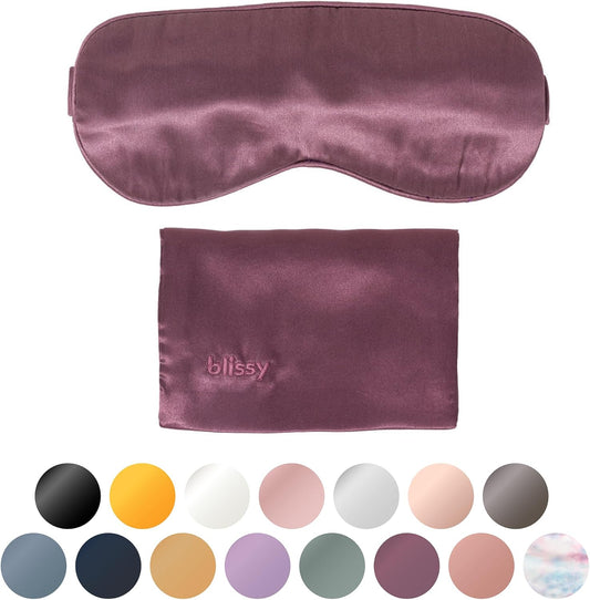 Blissy Silk Sleep Mask - Silk Eye Sleeping Mask for Women & Men for Total Blackout - 100% Pure Mulberry Silk, 22 Momme 6a Fibers - Blindfold Silk Sleep Mask Side Sleeper Eye Cover (Plum)