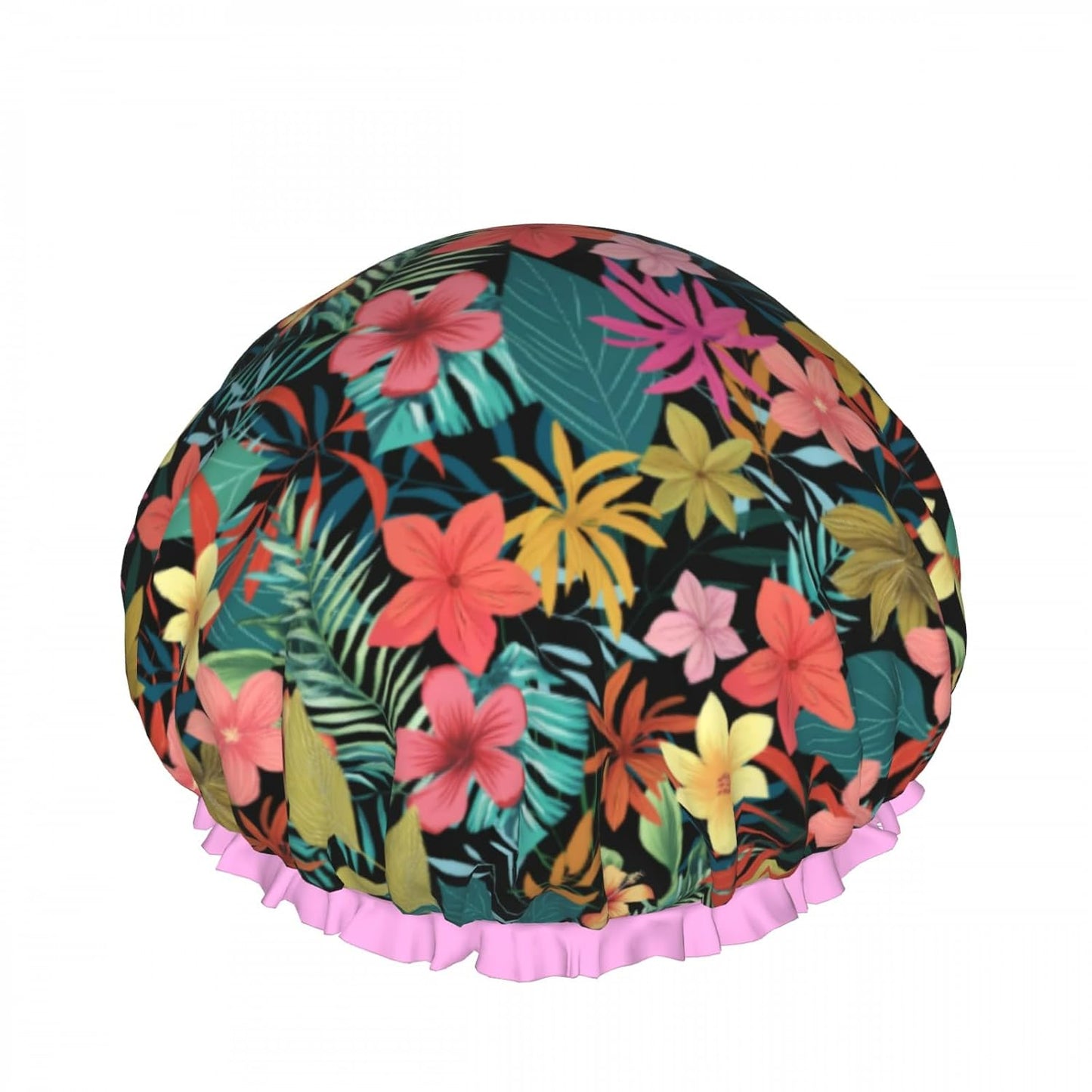 Floral Colorful Double Layer Waterproof Shower Cap for Women Reusable Fashion Bath Cap for All Long Hair Lengths Soft Bath Shower Hat