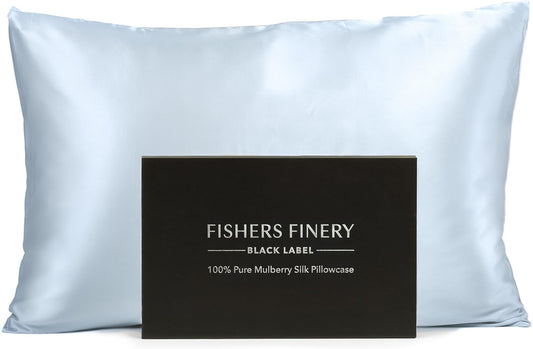 Fishers Finery 30mm 100% Pure Mulberry Silk Pillowcase, Quality Tested (Blue, King)