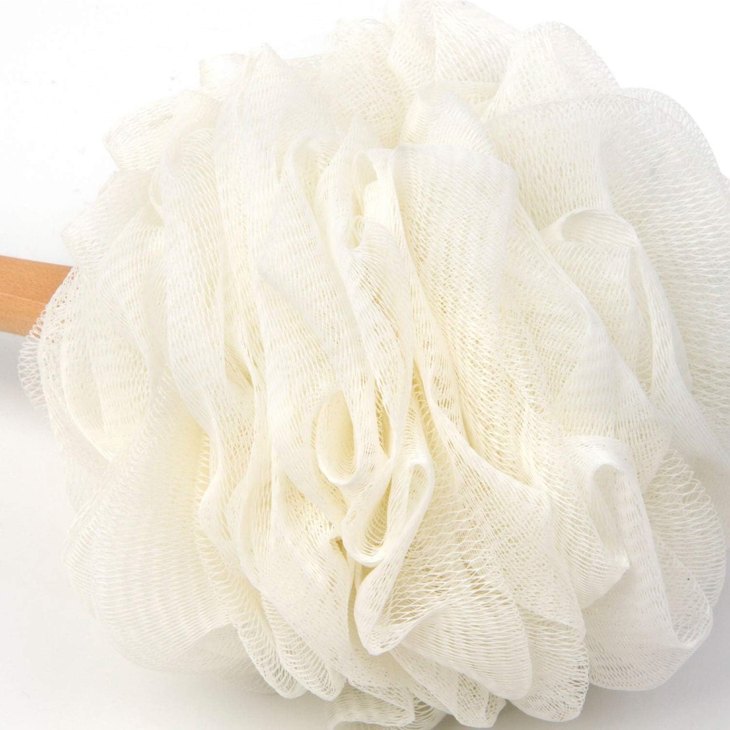 Loofah Back Scrubber for Shower, Wooden Long Handle Bath Sponge Lufa Shower Brush, Soft Nylon Mesh Back Cleaner Washer, Women & Men Exfoliating Luffa Pouf on a Stick for Body (White)