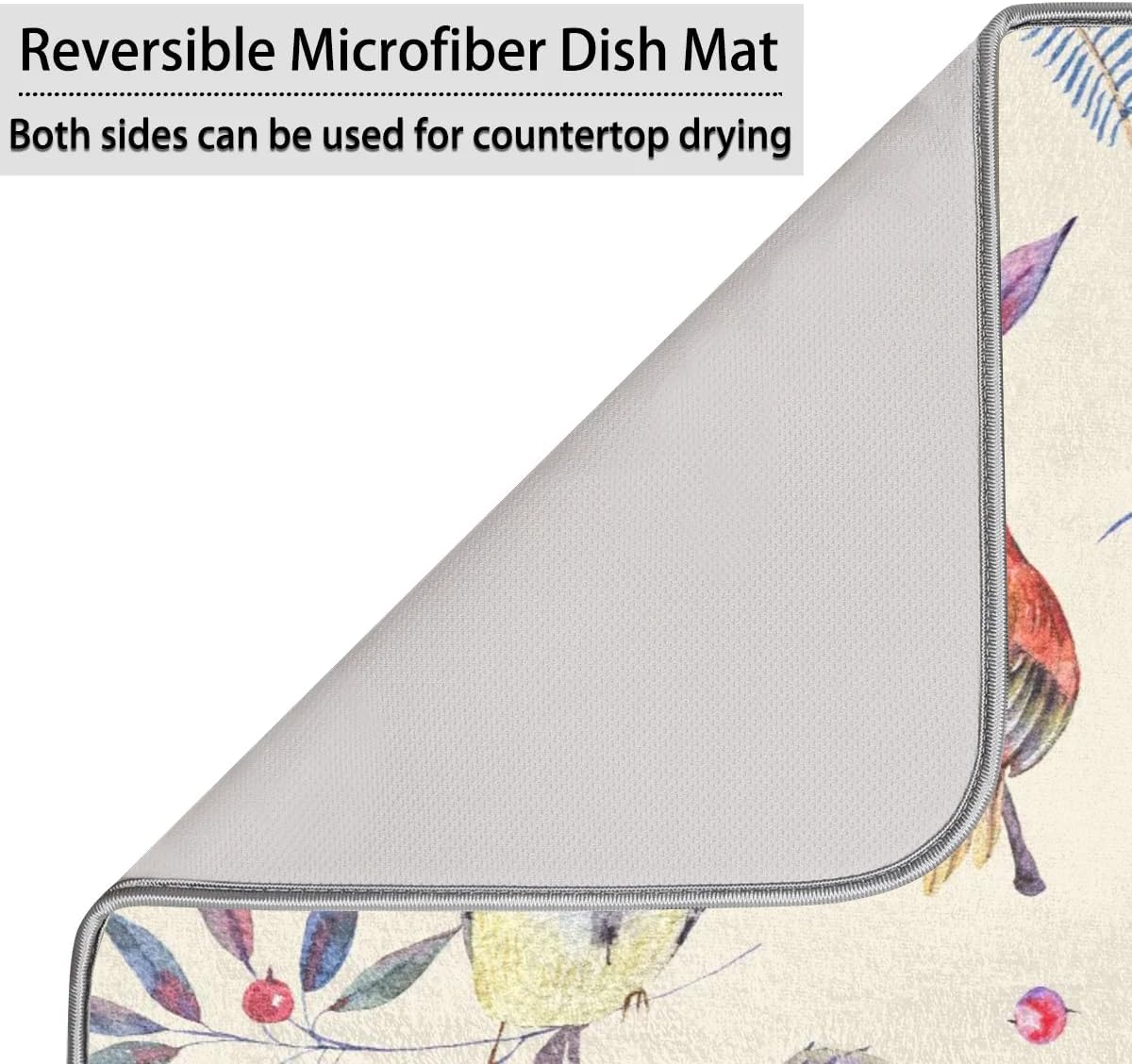 Hexteria Vintage Birds Dish Drying Mat Microfiber Kitchen Drying Mat Dish Drying Mats for Kitchen Counter Absorbent Quick Drying Pad 16x18 Inch