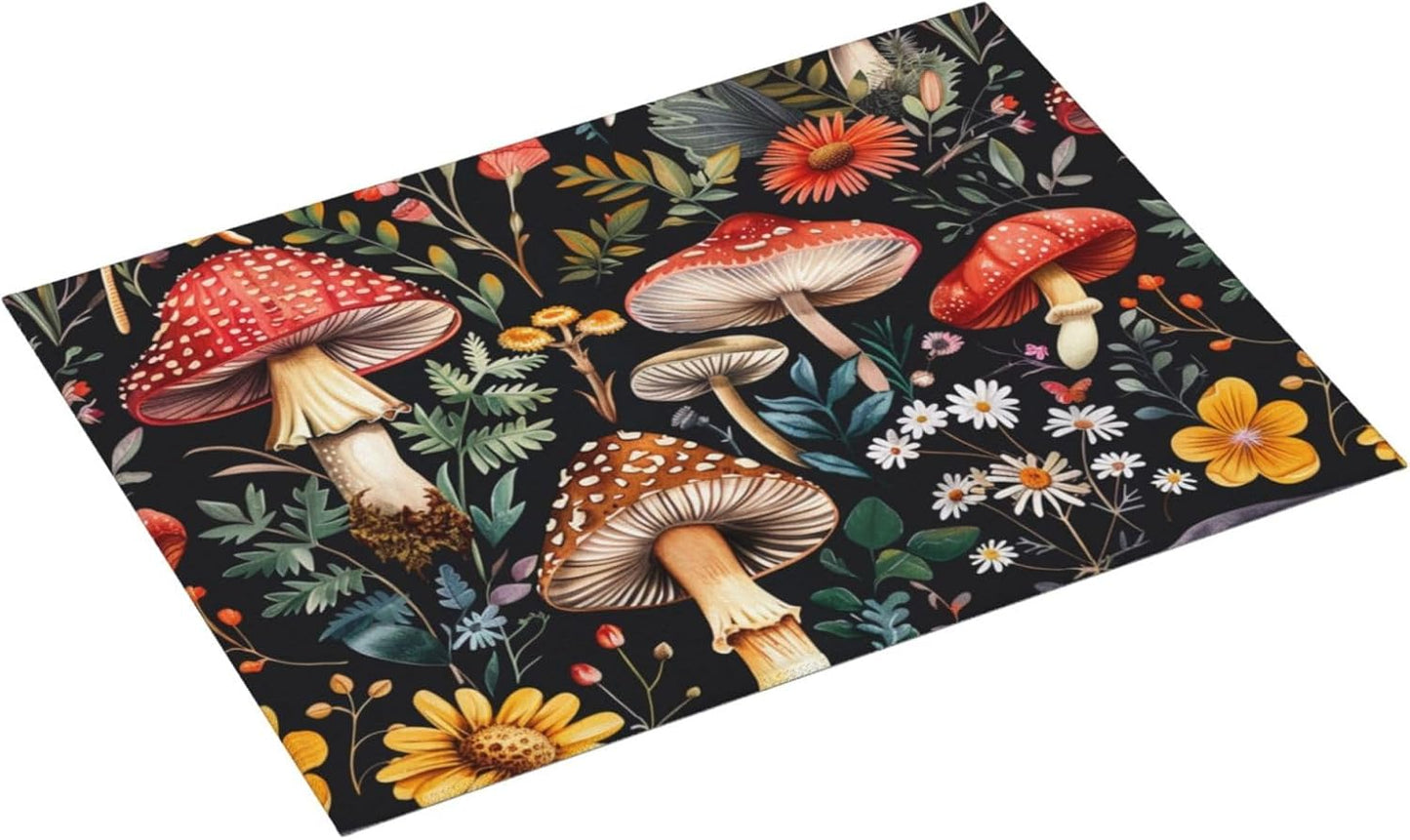 Forest Floral Mushroom Dish Drying Mat For Kitchen Counter Absorbent Large Kitchen Fast Dry Pad Reusable Washable Protector Rack Large Mat 18 X 24