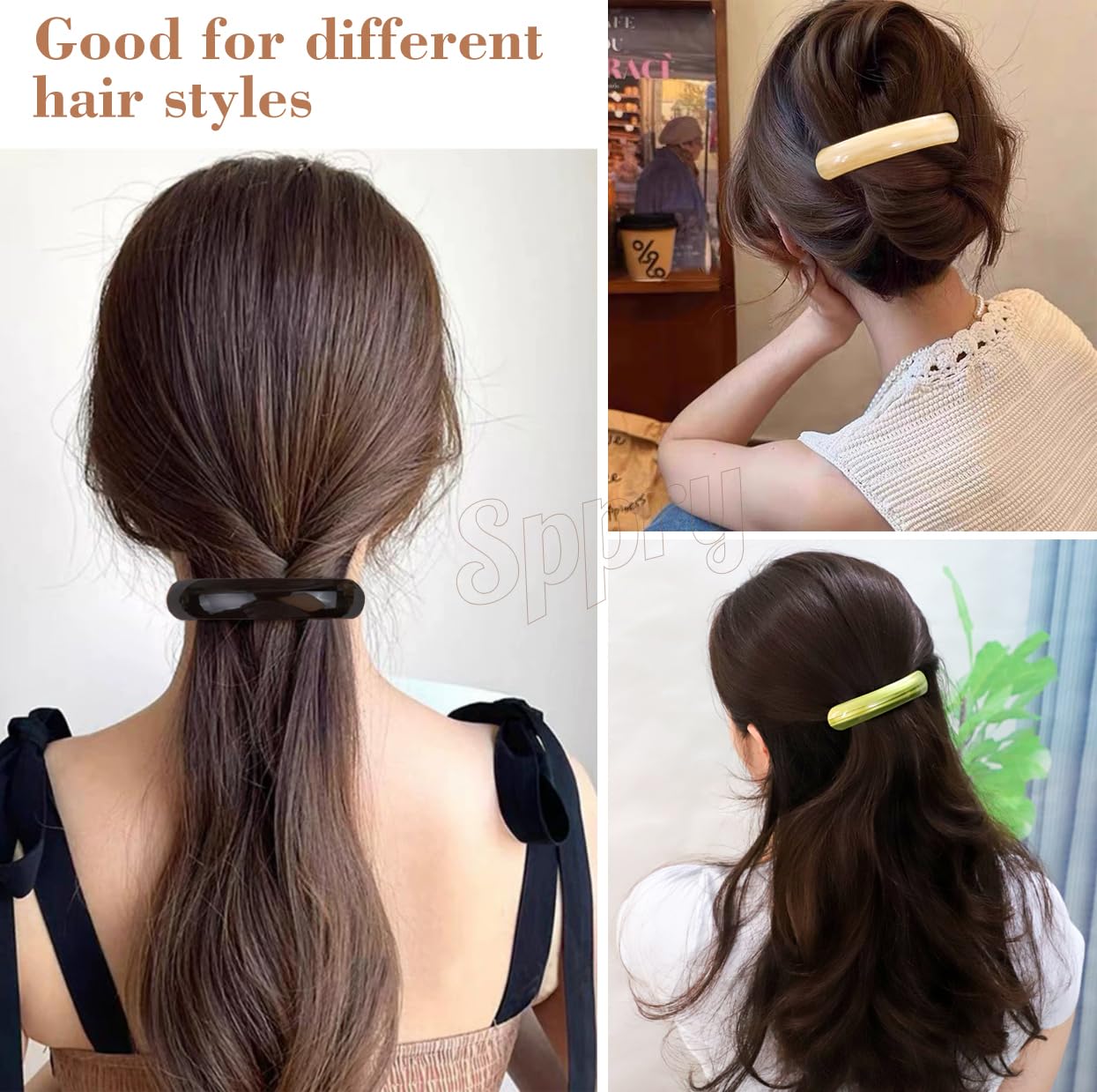 French Large Arc-shaped Adjustable Hair Clip Barrette for Women, Automatic Clasp (Set of 3)