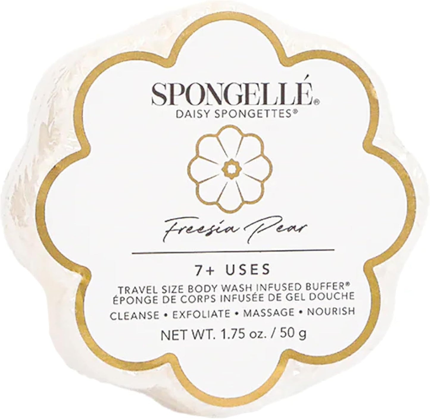 Spongelle Freesia Pear Spongette Loofah Body Scrubber | Bath & Shower Loofah for Women | Body Scrubber Exfoliator with Body Wash Infused Sponge | 5+ uses | Fresh Freesia, Juicy Pear & Musk