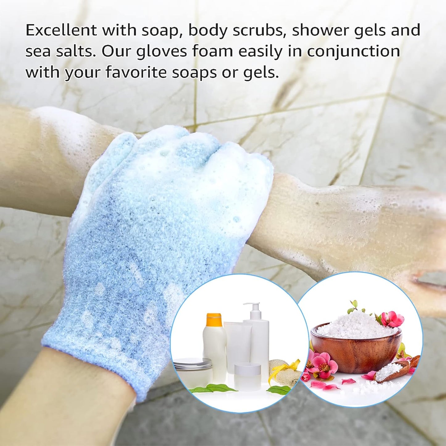 Evridwear Exfoliating Glove for Shower Man and Women, Dual Texture Bath Body Scrub Gloves Dead Skin Cell Remover forHome Spa, Massage,with Hanging Loop (1 Pair Moderate)