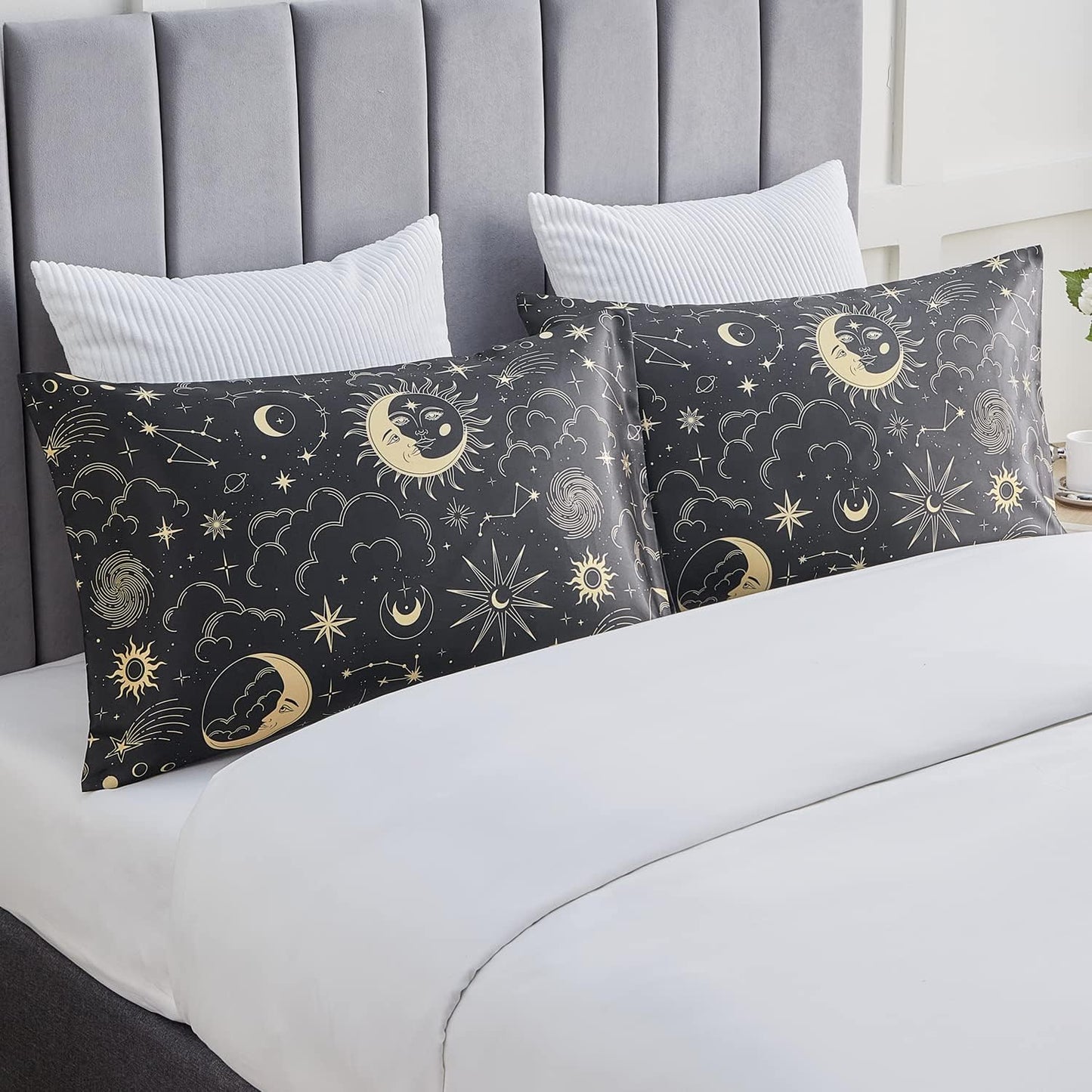 EXQ Home Satin Pillowcase for Hair and Skin King - Black Printed Silk Pillowcase 2 Pack 20x40 inches - Satin Pillow Cases Set of 2 with Envelope Closure, Gifts for Women Men