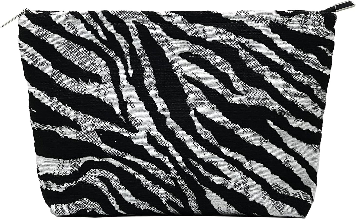 Zebra Print Makeup Bag for Women,Travel Make up Bag with Zipper Lining, Canvas Makeup Pouch for Purse, Cosmetic Pouch for Toiletry, Cosmetic, Sunscreen, Hygiene, Skincare, SPF, Medicine, Sunblock