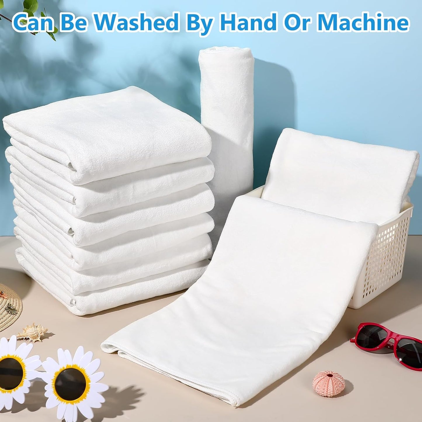 16 Pack Microfiber Bath Towels Bulk 27'' x 60'' Oversized Size Bath Towel Highly Absorbent Extra Large Soft Drying for Shower Summer Beach Salon Sport Party (Simple,White)