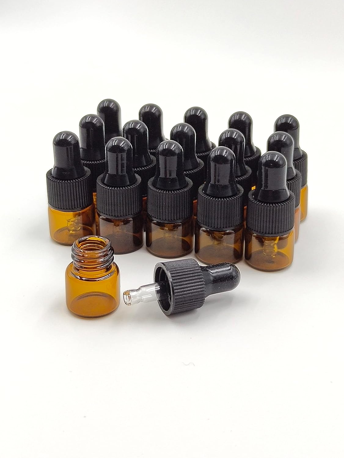 15Packs 1ml Tiny Amber Glass Mini Dropper Bottles for Essential Oils, Cosmetics, and Liquid Small Empty Travel Sample Vials with Dropper and Black Caps