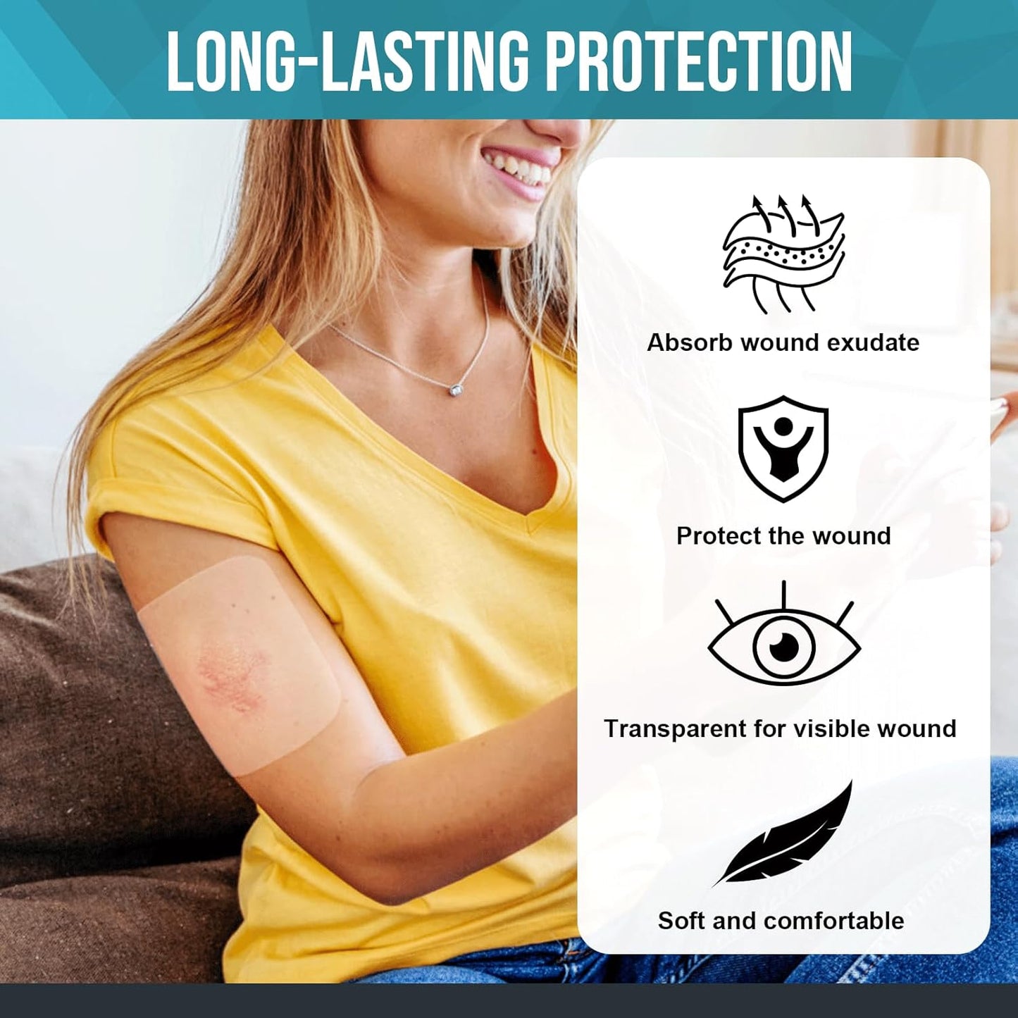 20 Pack Hydrocolloid Wound Dressing, 4" x 4" Ultra Thin Hydrocolloid Bandages with Self-Adhesive, Waterproof Hydrocolloid Patch for Bed Sore, Mild Burn, Blister, Acne Care