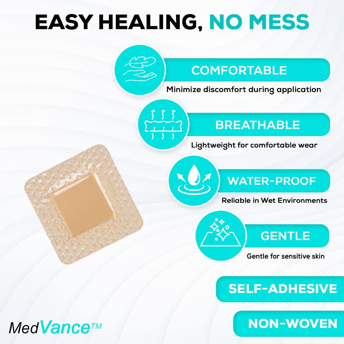 MedVanceTM Silicone - Bordered Silicone Adhesive Foam Dressing Size 2"x2" (1"x1" Pad), Box of 10 dressings