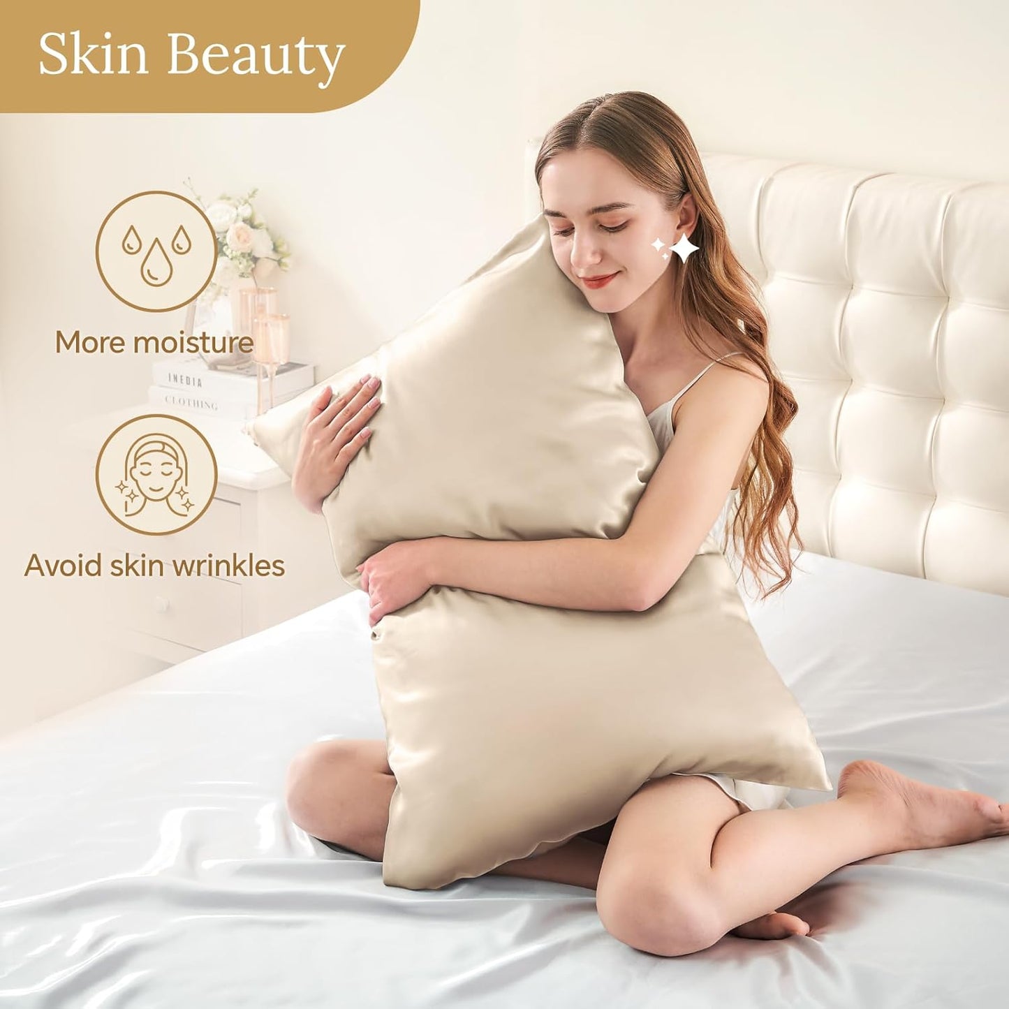 INFIIXSO Mulberry Silk Pillowcase for Hair and Skin, Silk Pillow Cases Standard Size with Hidden Zipper 20x26 Inches, Extraordinary Smooth and Soft Cooling Pillow Cases for Hot Sleepers(Beige, 1 Pack)