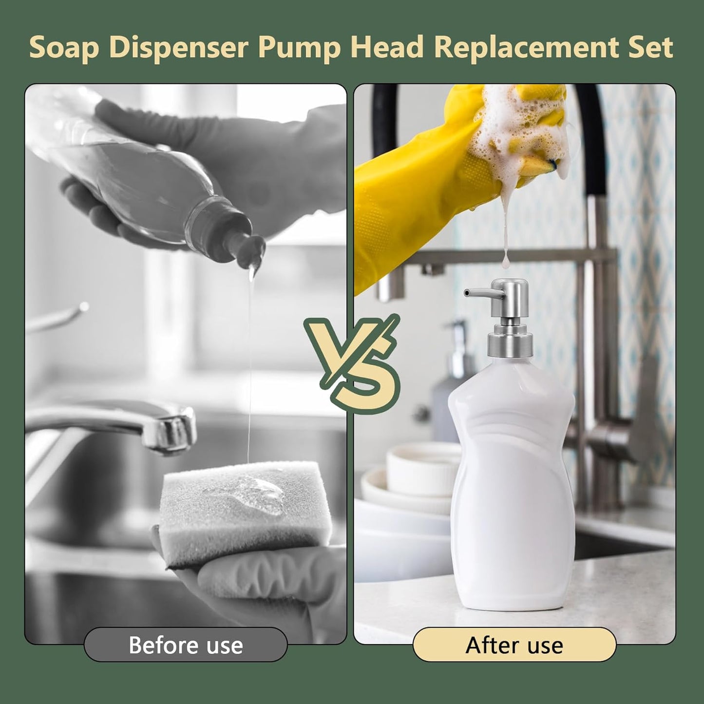 6Pcs Soap Dispenser Pump Head Replacement Set,Reusable Hand Soap Dispenser Top for Bathroom,Kithen Worktop Bottles, Standard Diameter 28/400 Neck Size (6, Silver)