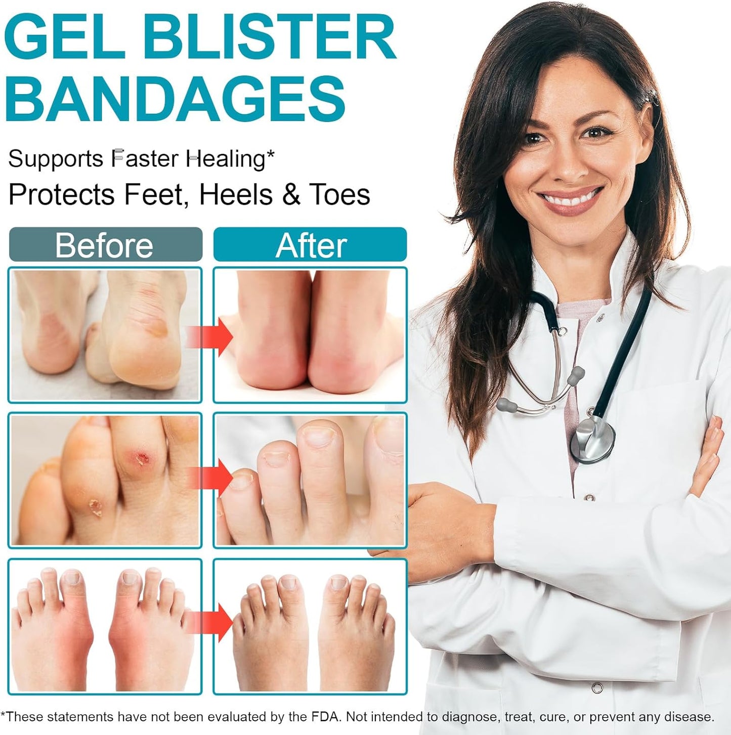 Hydrocolloid Gel Blister Bandages -30ct Waterproof Adhesive Blisters Bandages - Blister Pads for Heel, Foot, Toe, Feet - Gel Blister Chshions for Prevention & Recovery, Variety Pack