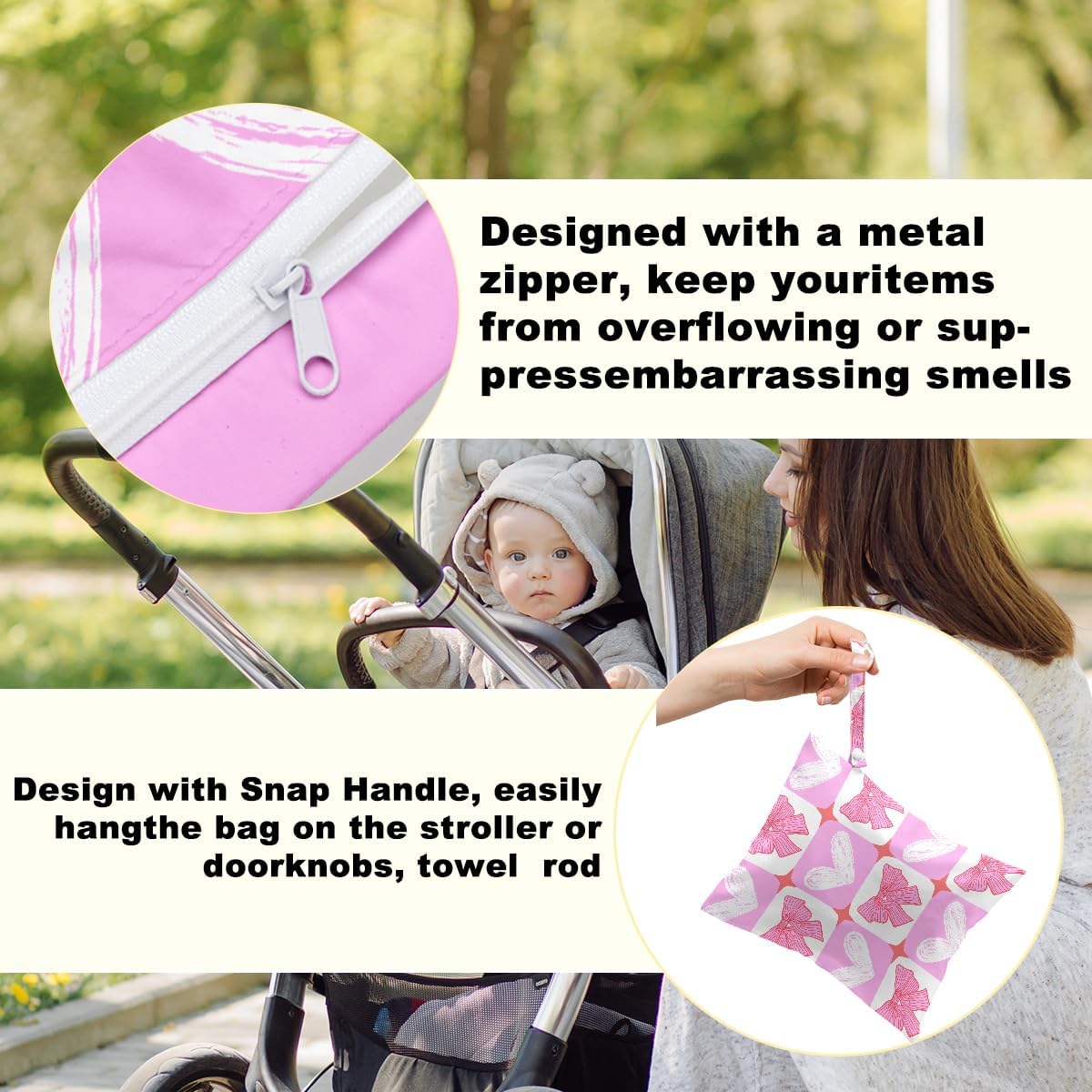 2Pcs Wet Bags, Wet Dry Bag Reusable for Swimsuit, Travel, Diapers, Beach, Dirty Yoga Gym Clothes, Toiletries, Makeup Bag, Waterproof Pink Bow Strawberry Print Birthday Christmas Gifts