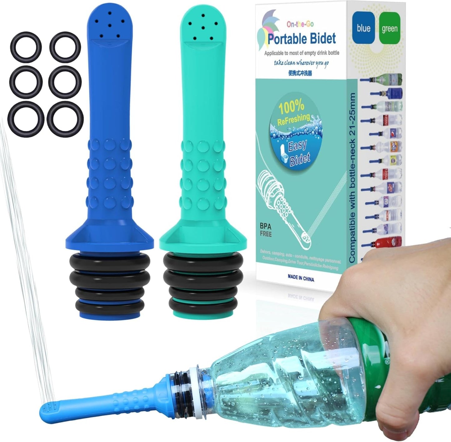 2PCS Backpacking Bidet - Portable Bidet for Toilet - Travel Bidets , Universal Shower Pipe for Traviling, Compatible with Every Bottle. Discreet,Ecological,Mini, Elderly,Sprayer,Personal,Handheld