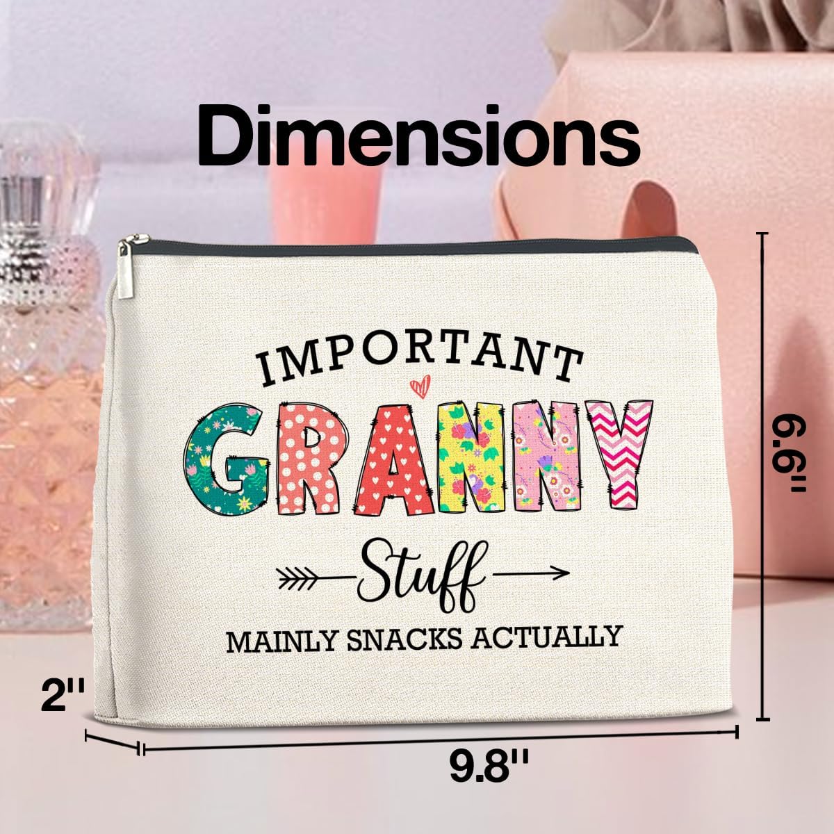 Funny Granny Makeup Bag Grandma Gifts from Grandkids, Gifts for Grandma Grandmother Nana Grammy Mimi Cosmetic Bag Important Granny Stuff Zipper Makeup Pouch